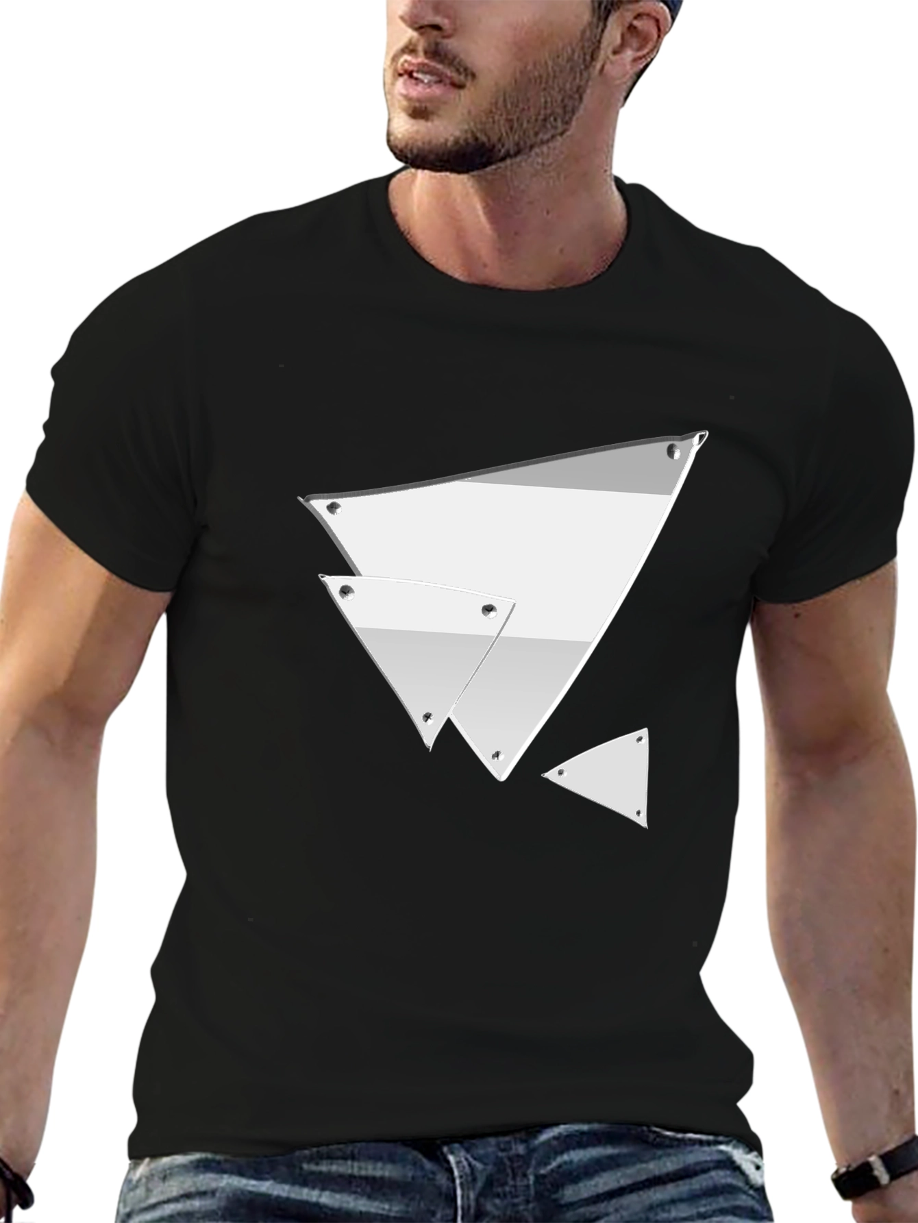 Black Modern Geometric Triangle Graphic Tee - Black view 6