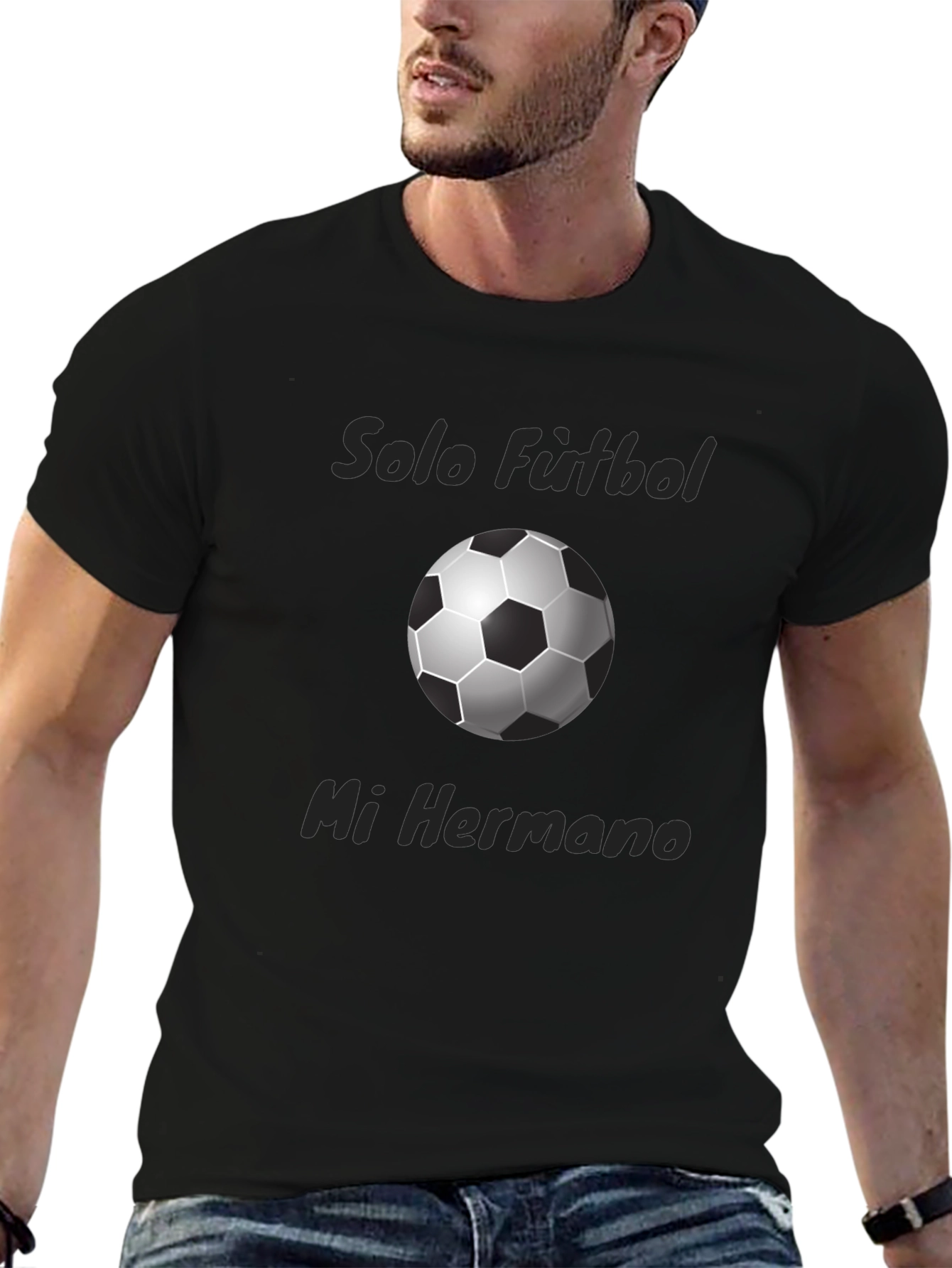 Black Soccer Fan T-Shirt - Solo Futbol Mi Hermano view 6