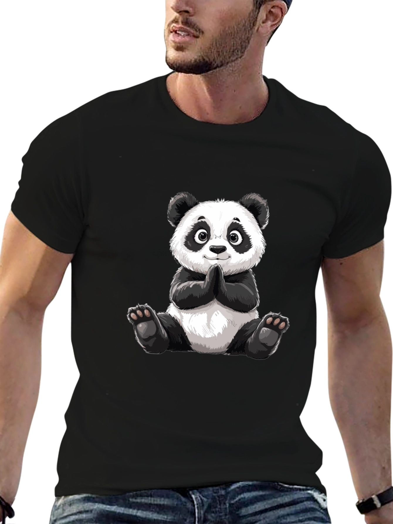 Black Cute Panda Graphic Tee - Soft Cotton Blend view 6