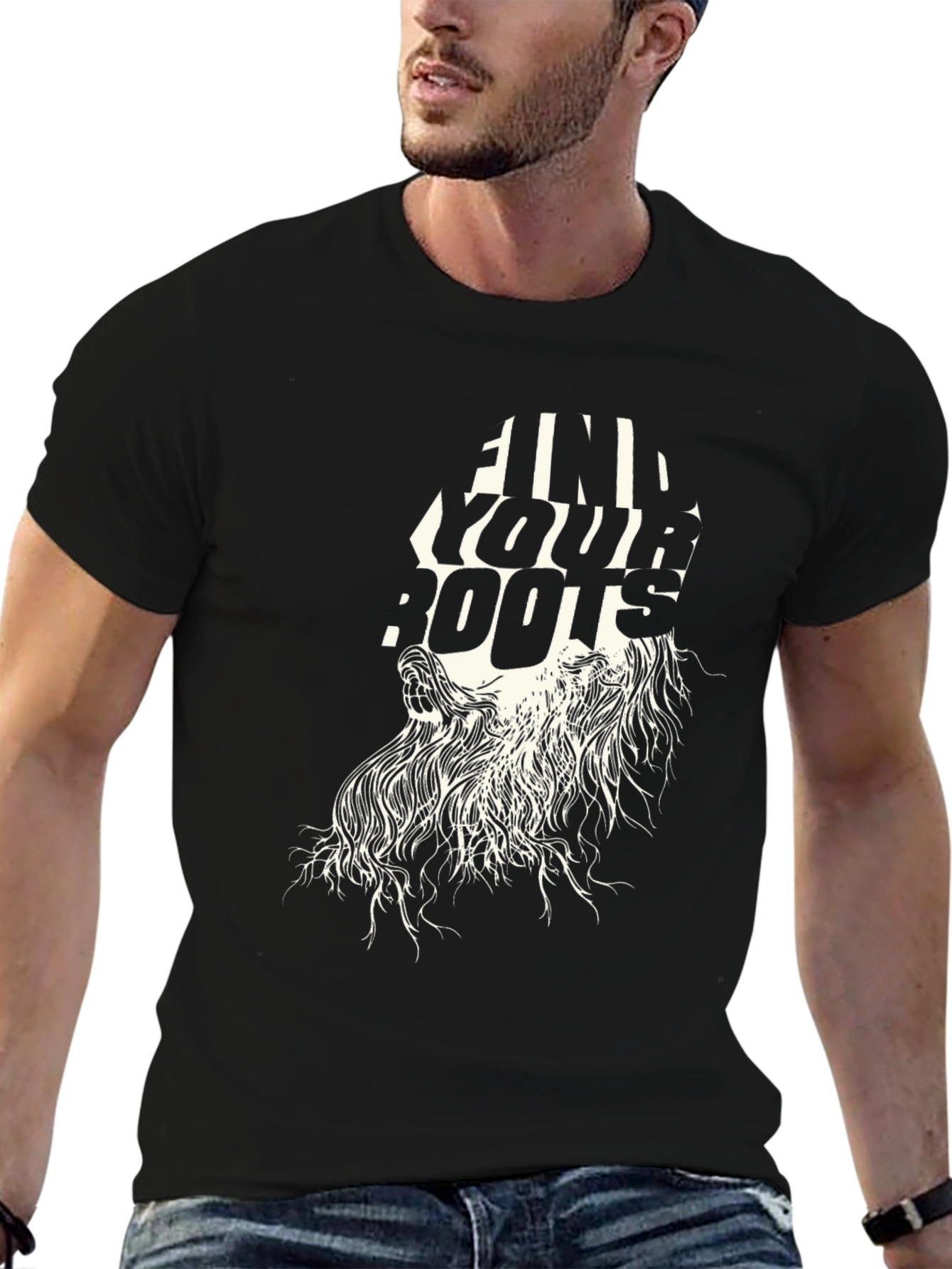Black Find Your Roots Graphic Tee - Black Cotton T-Shirt view 6