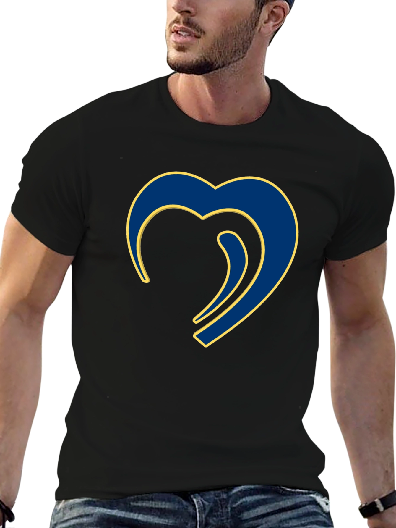 Black Stylish Blue Heart Graphic Black T-Shirt view 6