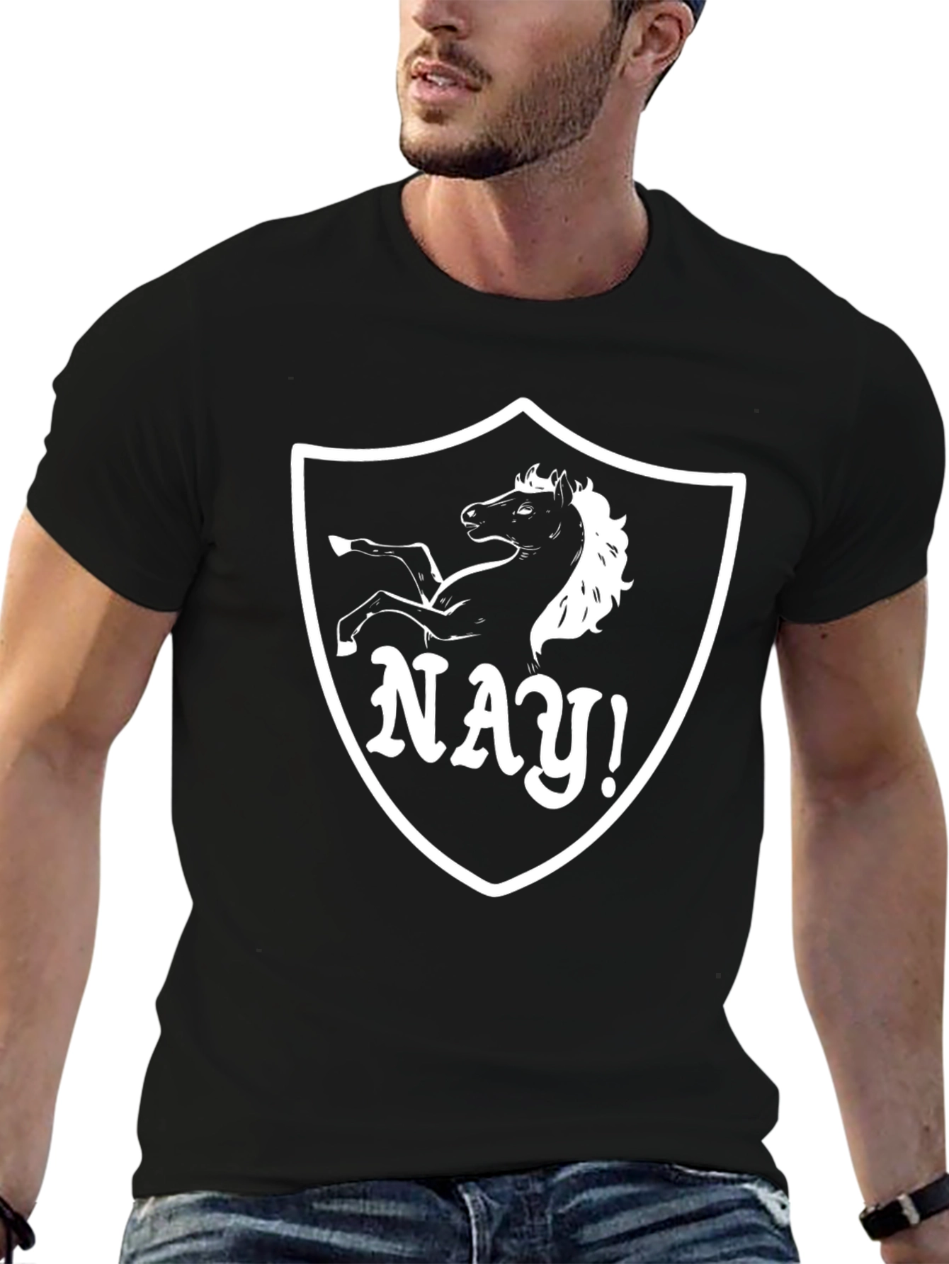 Black Funny Horse Nay! Black T-Shirt Novelty Gift view 6