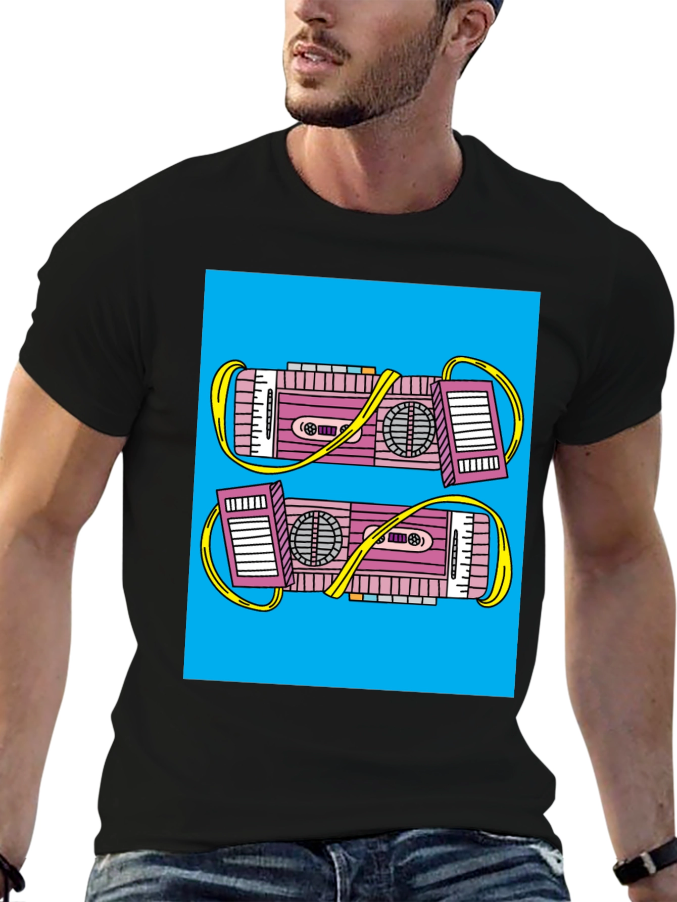 Black Retro Boombox Graphic Tee - Black view 6