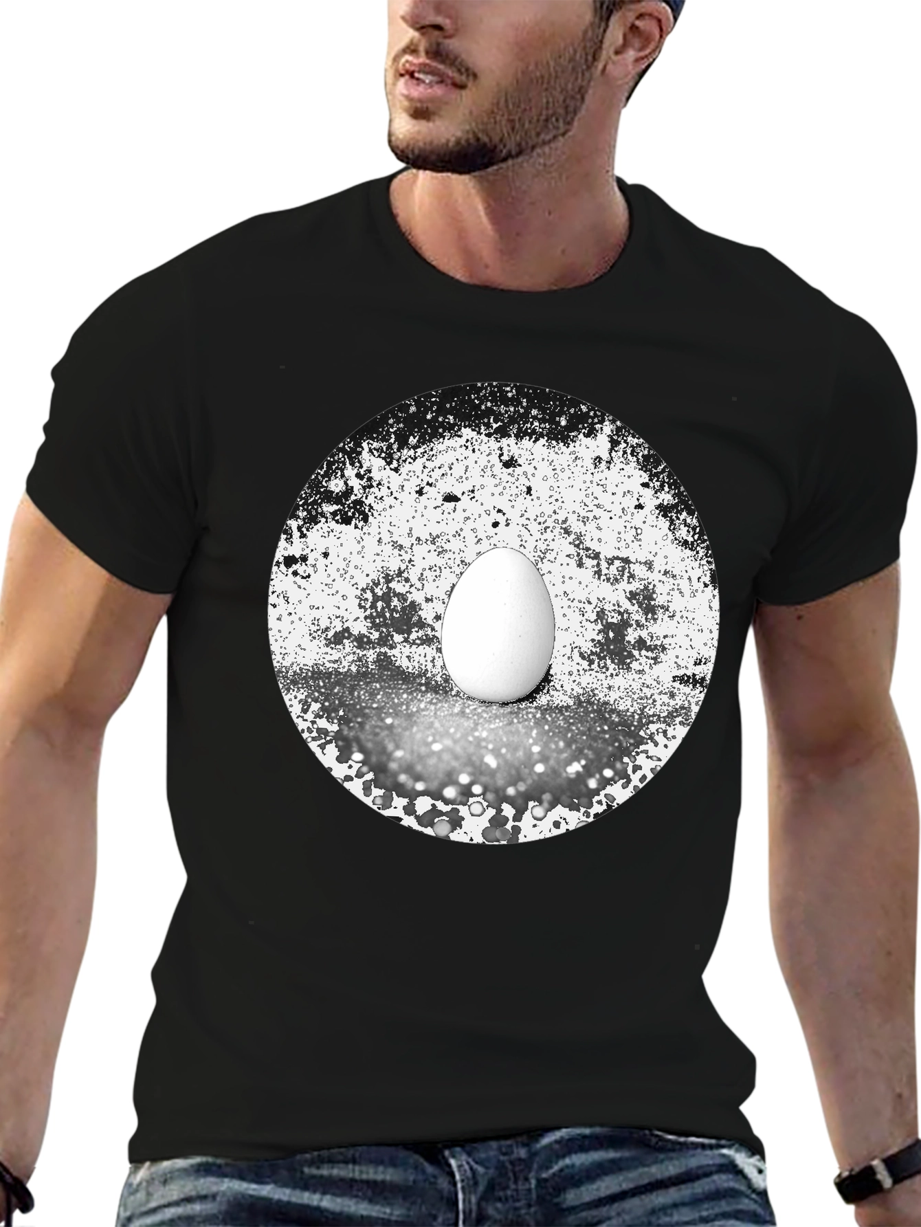 Black Abstract Egg Graphic Tee - Black Cotton T-Shirt view 6