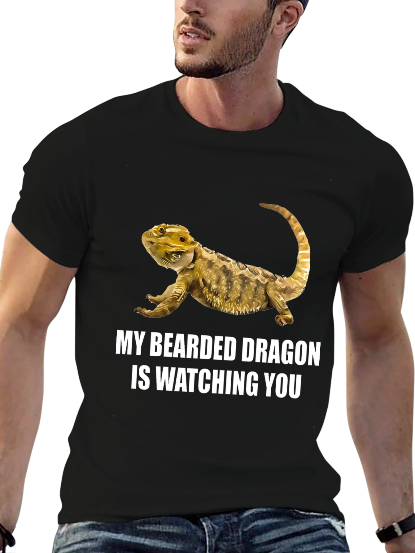 Black Bearded Dragon Watching You Graphic T-Shirt view 6
