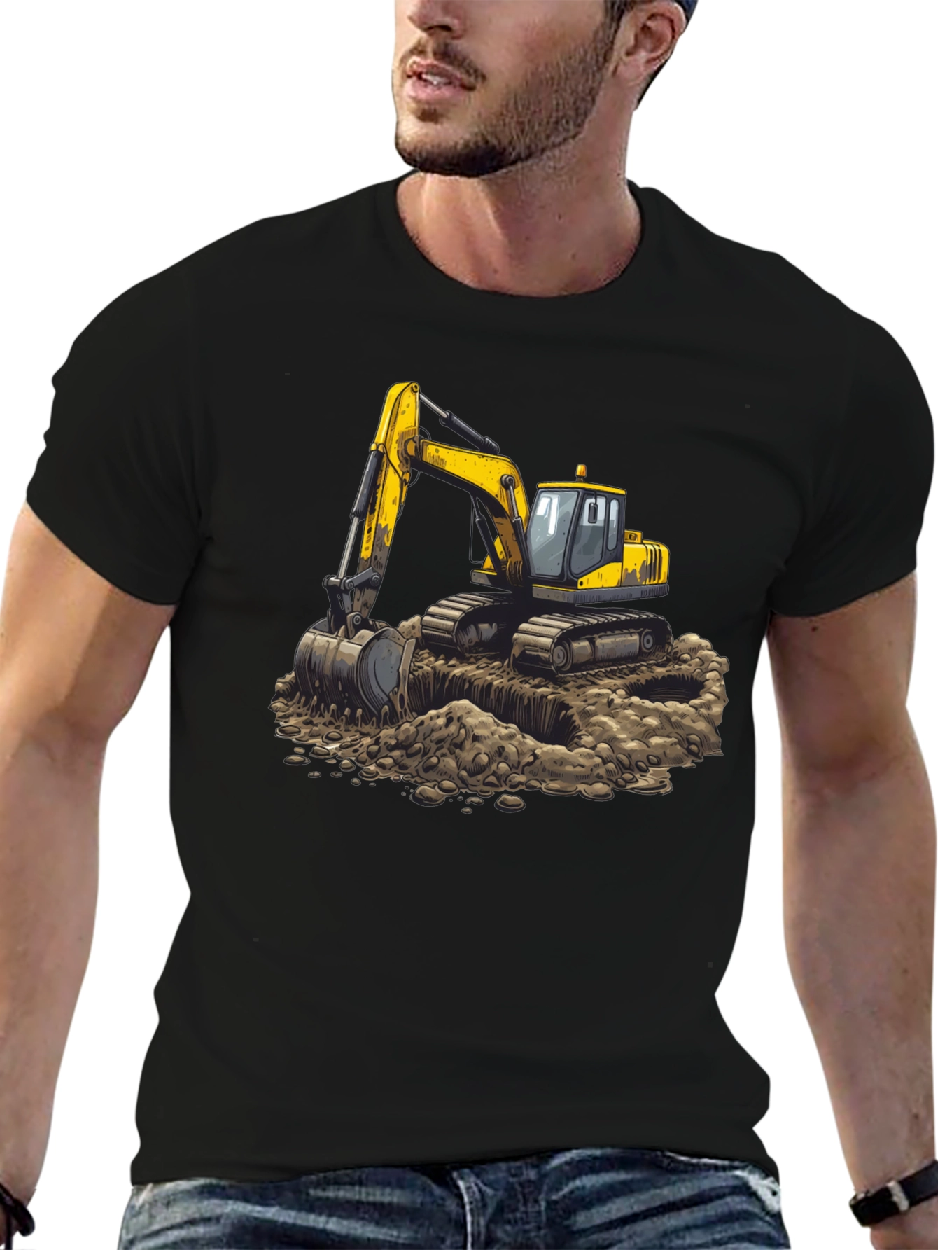 Black Excavator Graphic Tee - Construction Crew Shirt view 6