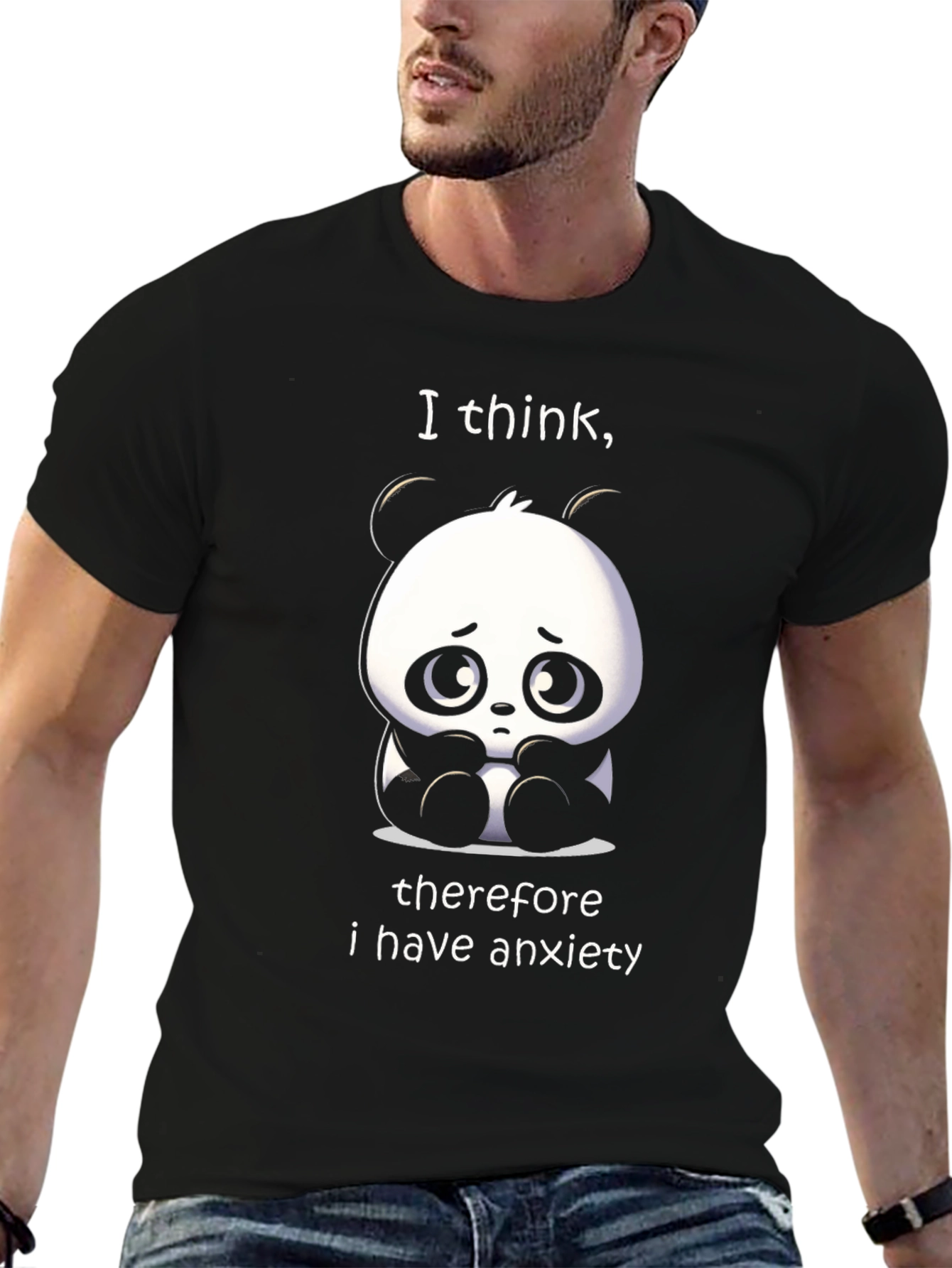 Black Anxiety Panda T-Shirt - Funny Graphic Tee view 6