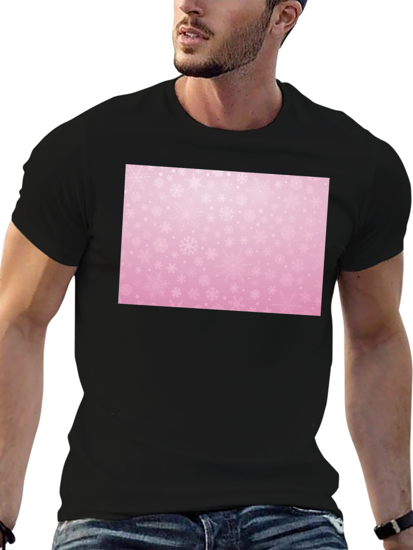 Black Snowflake Patterned T-Shirt view 6