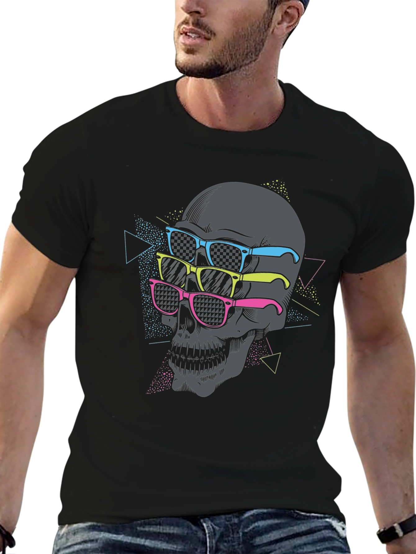 Black Skull with Sunglasses Graphic Tee view 6