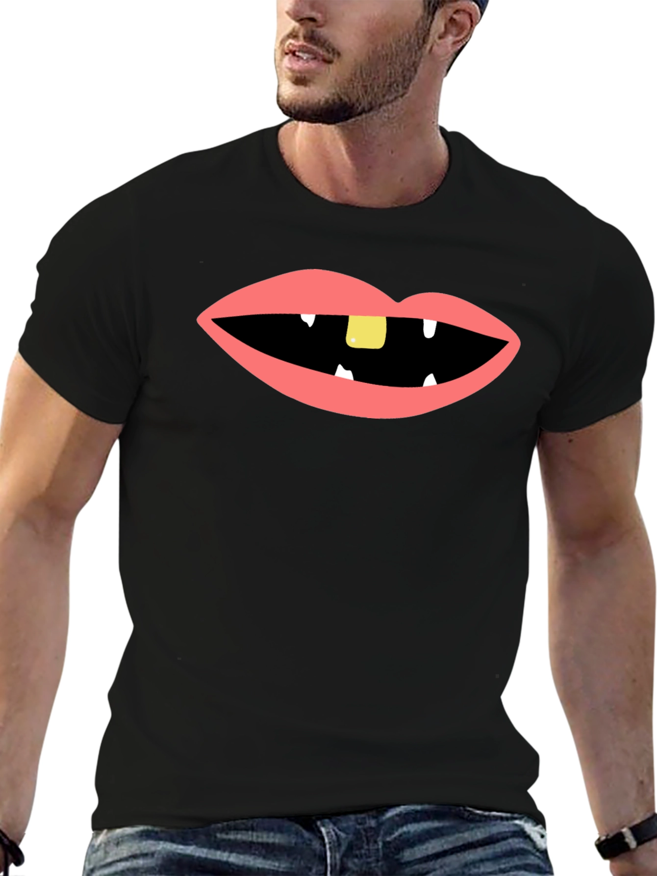 Black Funny Mouth Black T-Shirt view 6