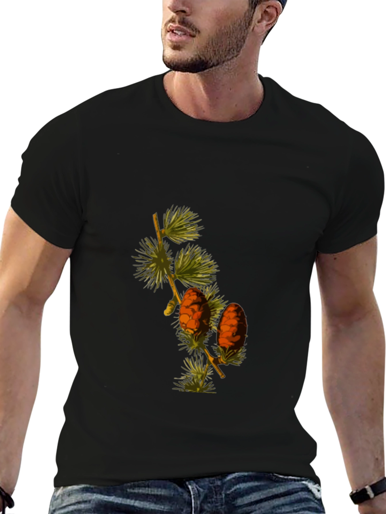 Black Botanical Pine Cone Graphic Tee - Nature Inspired T-Shirt view 6