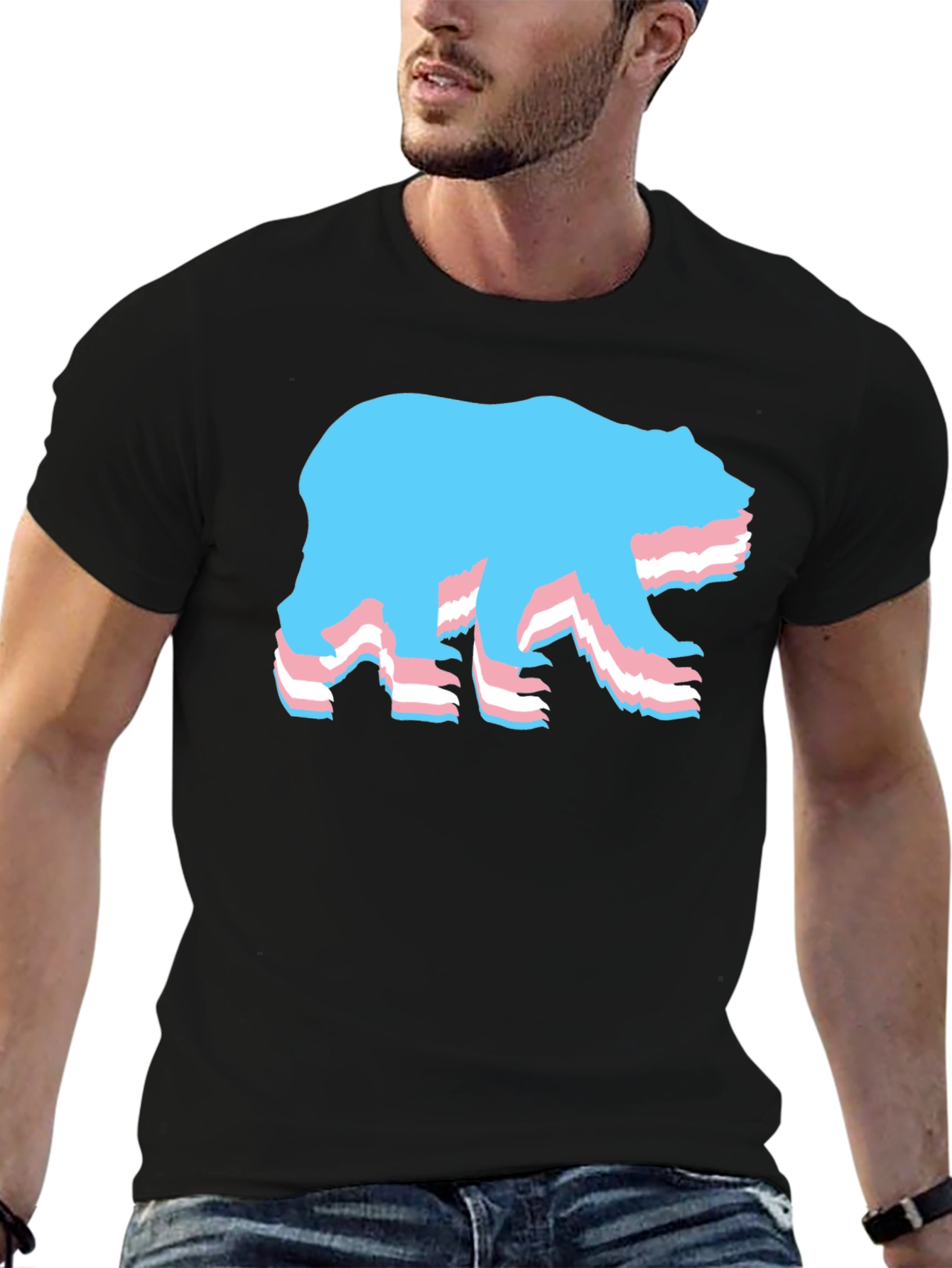 Black Transgender Pride Bear T-Shirt - Black view 6