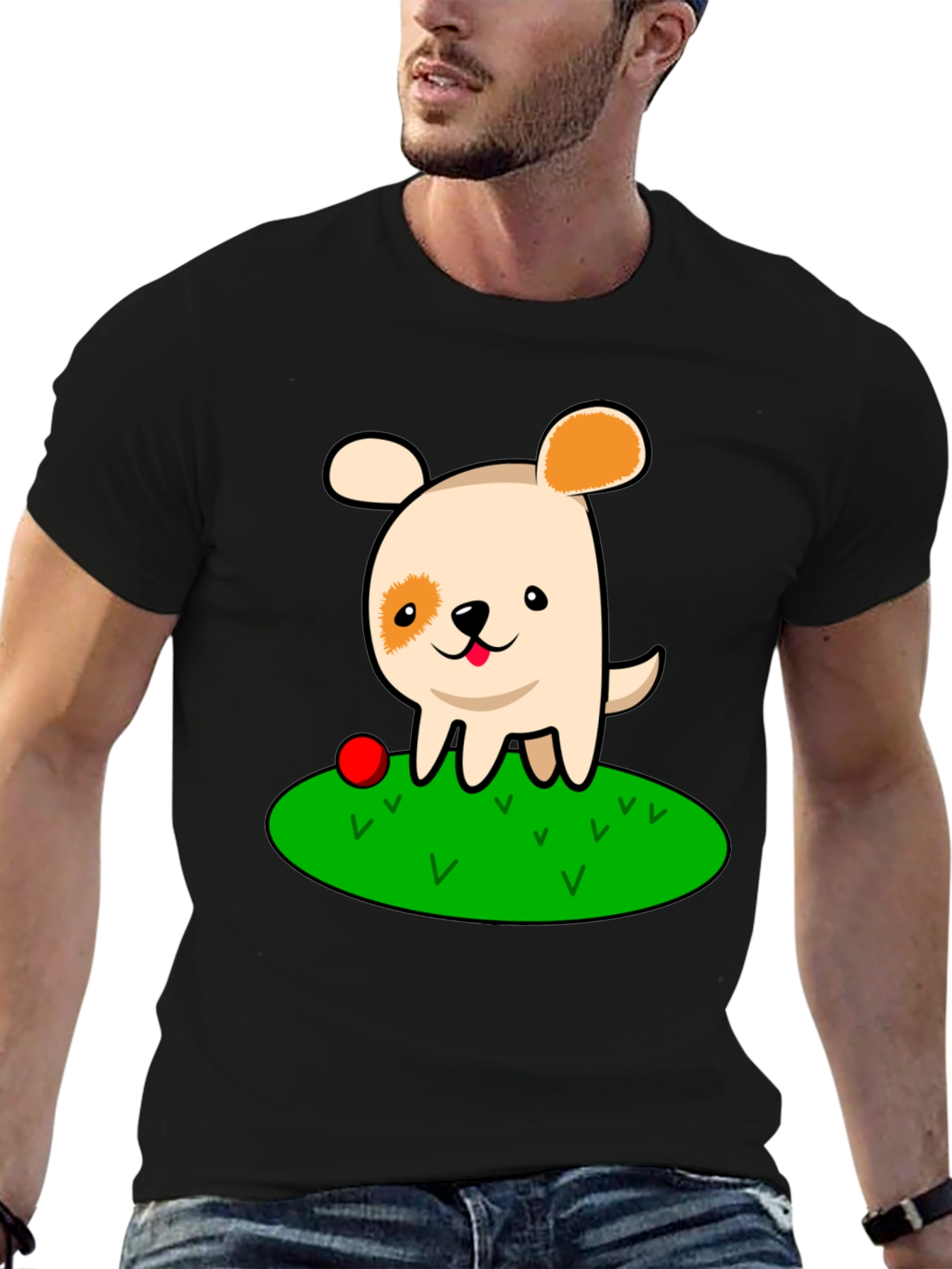 Black Cute Dog Cartoon Black T-Shirt view 6