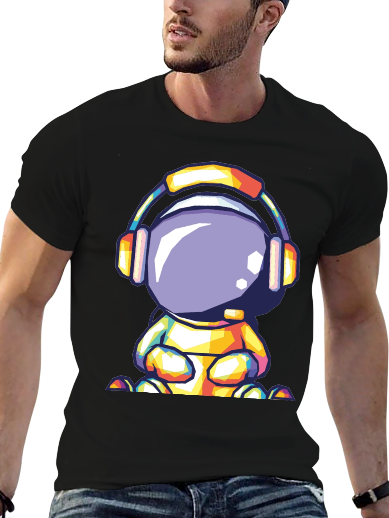 Black Astronaut Headphone Graphic Tee view 6