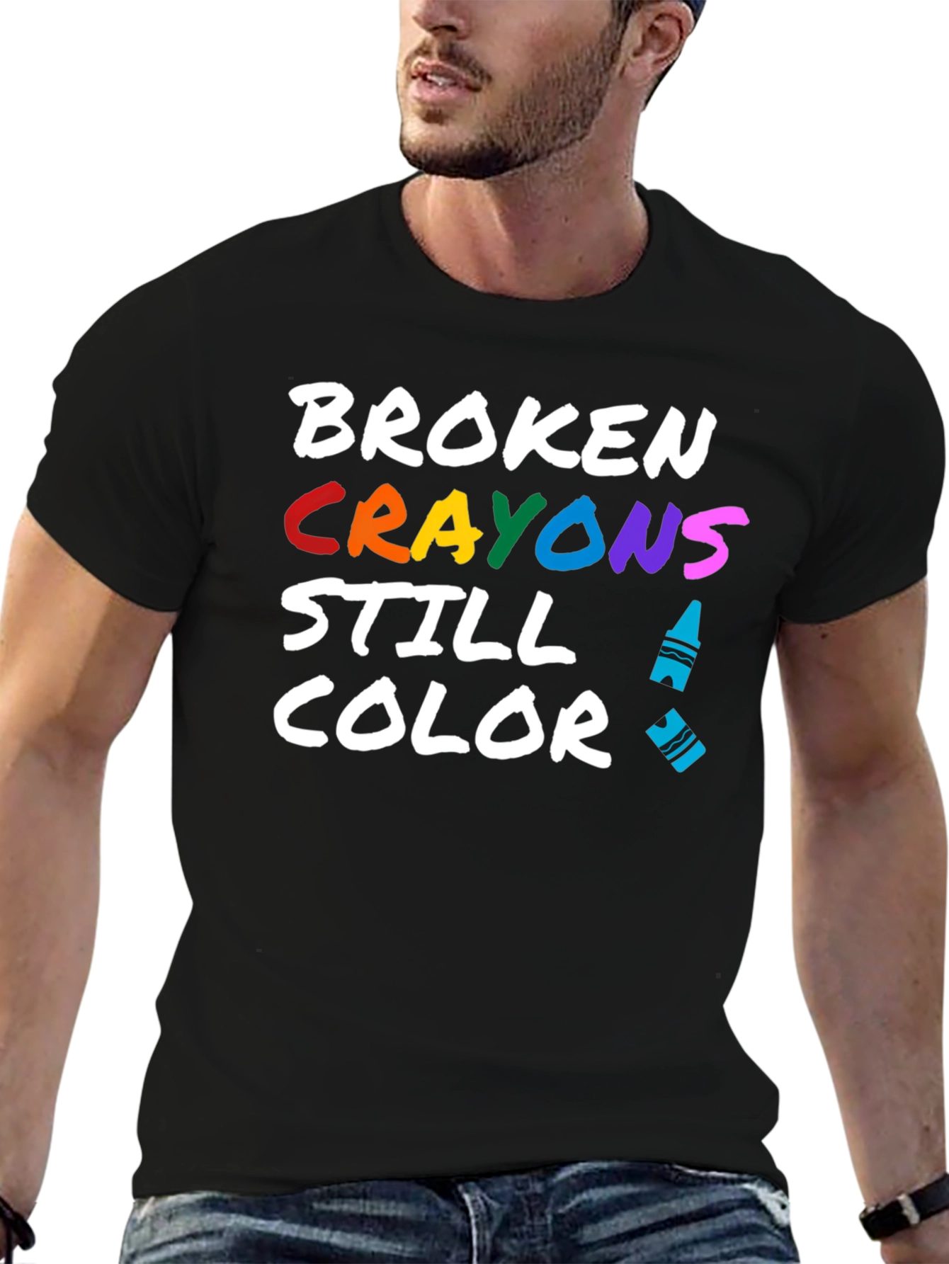 Black Broken Crayons Still Color T-Shirt view 6