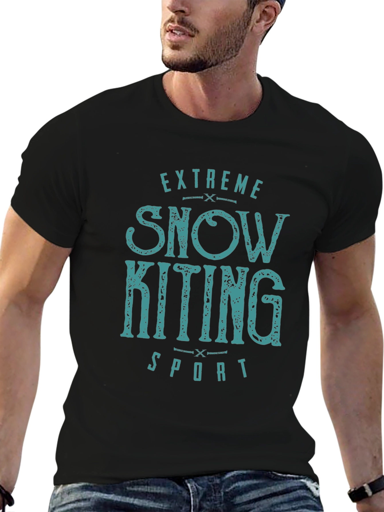 Black Extreme Snow Kiting Sport T-Shirt view 6