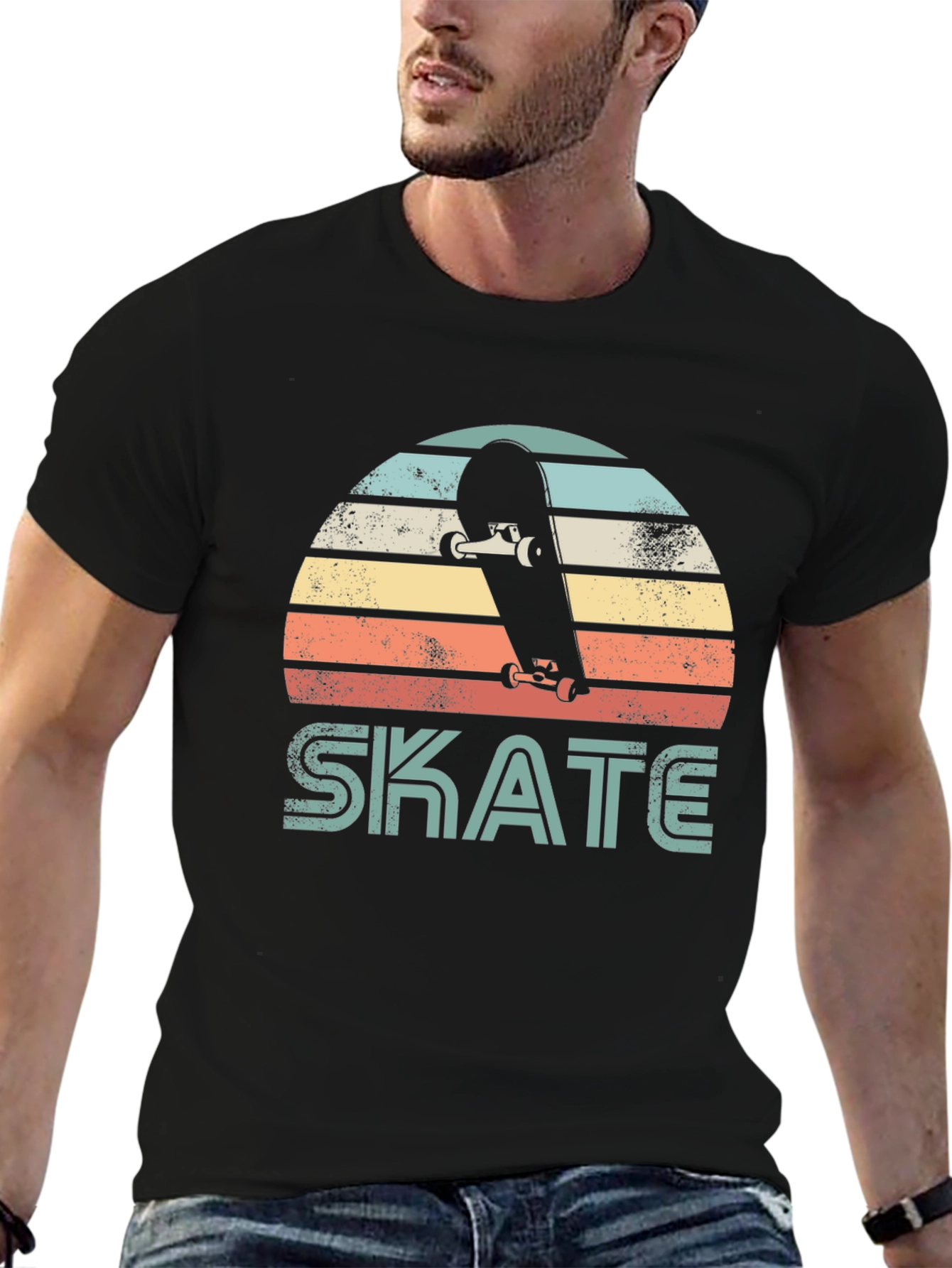Black Retro Skate T-Shirt - Vintage Style Skateboard Tee view 6