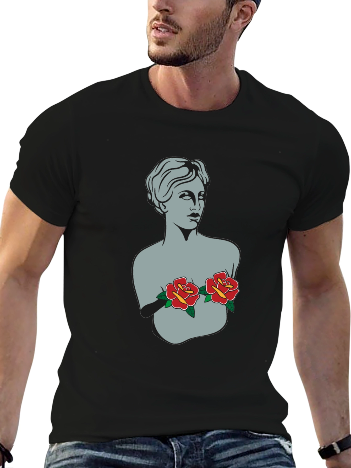 Statue Bust with Roses Graphic Tee - 6