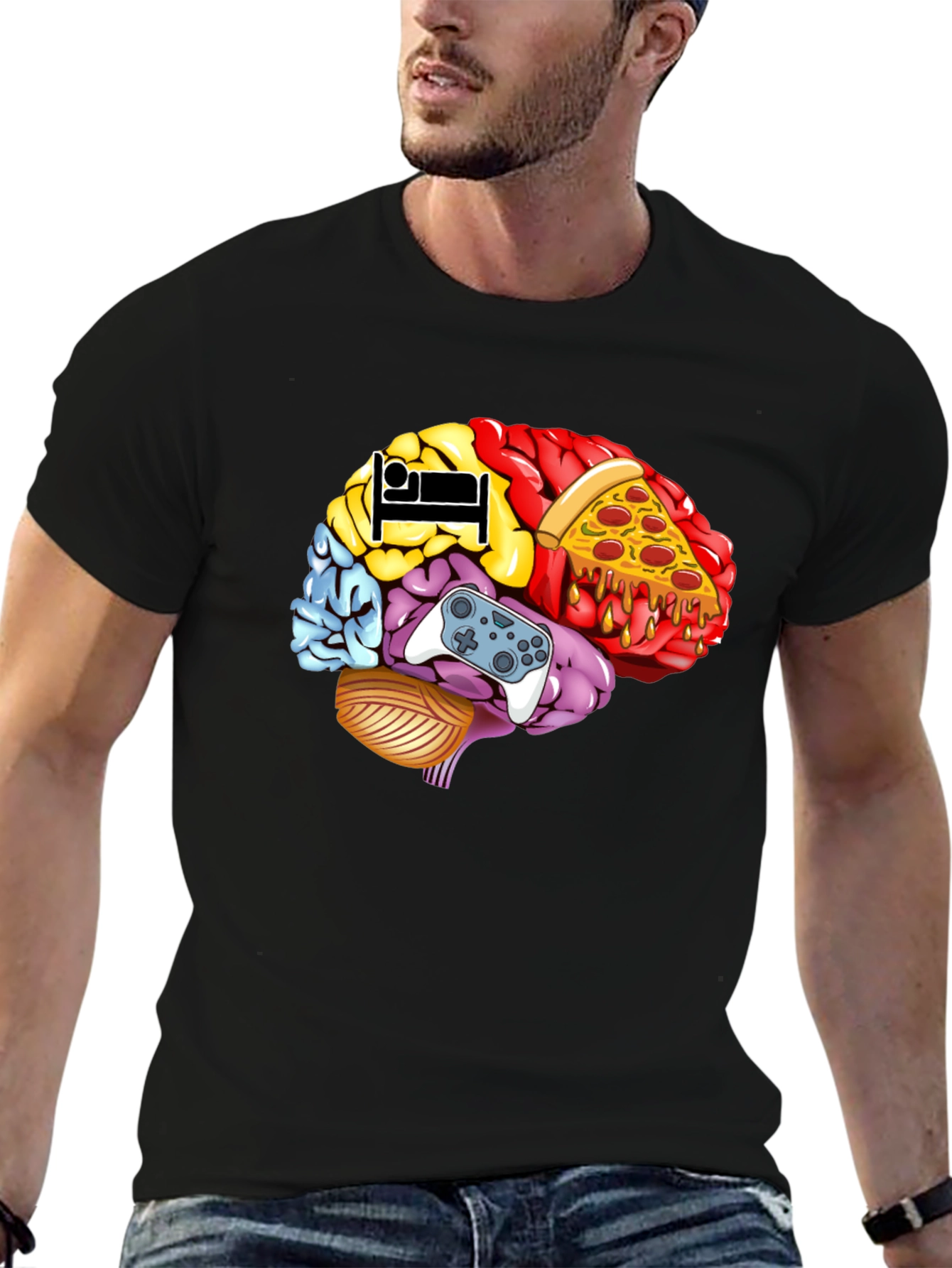 Black Brain Food Gamer T-Shirt - Men's Black Graphic Tee view 6