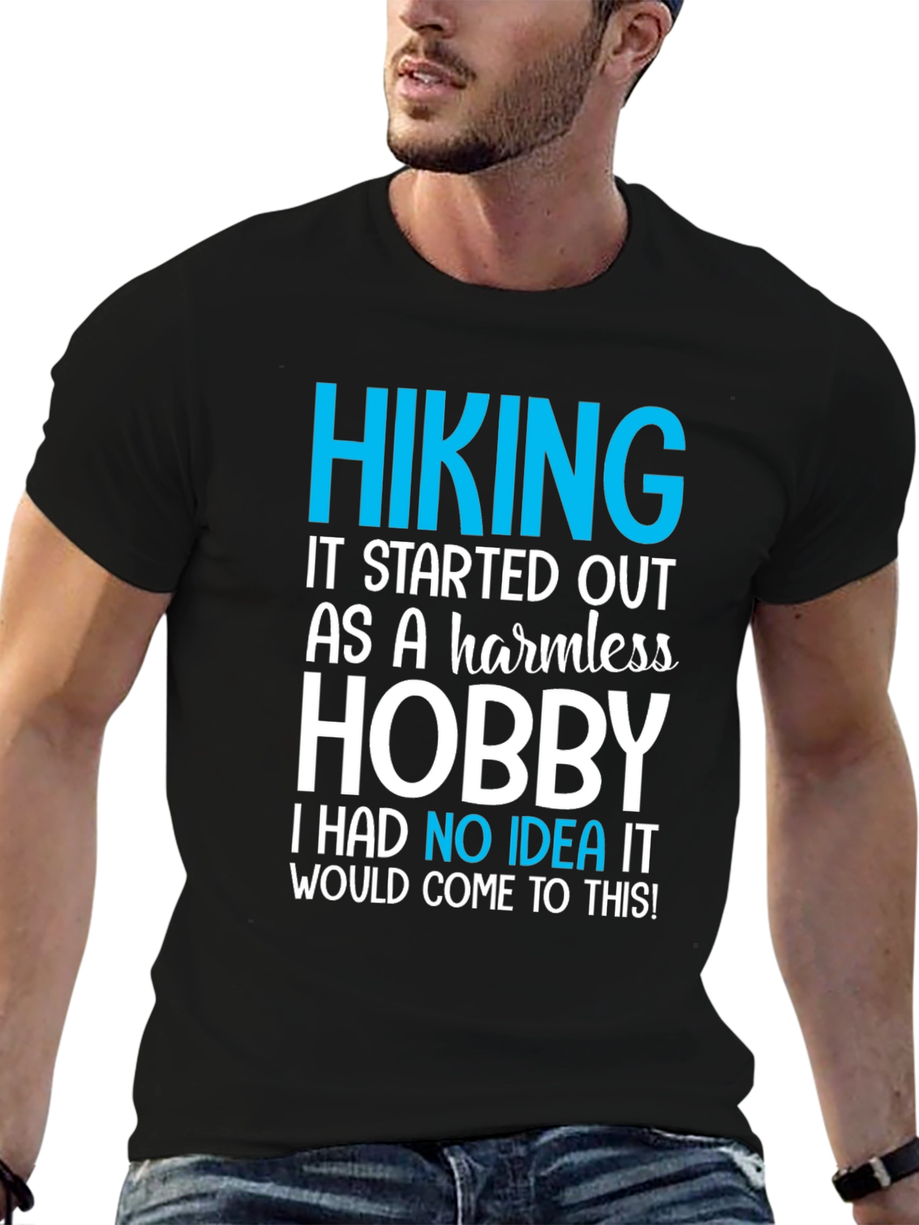 Black Hiking Hobby Graphic Tee - Black Casual T-Shirt view 6