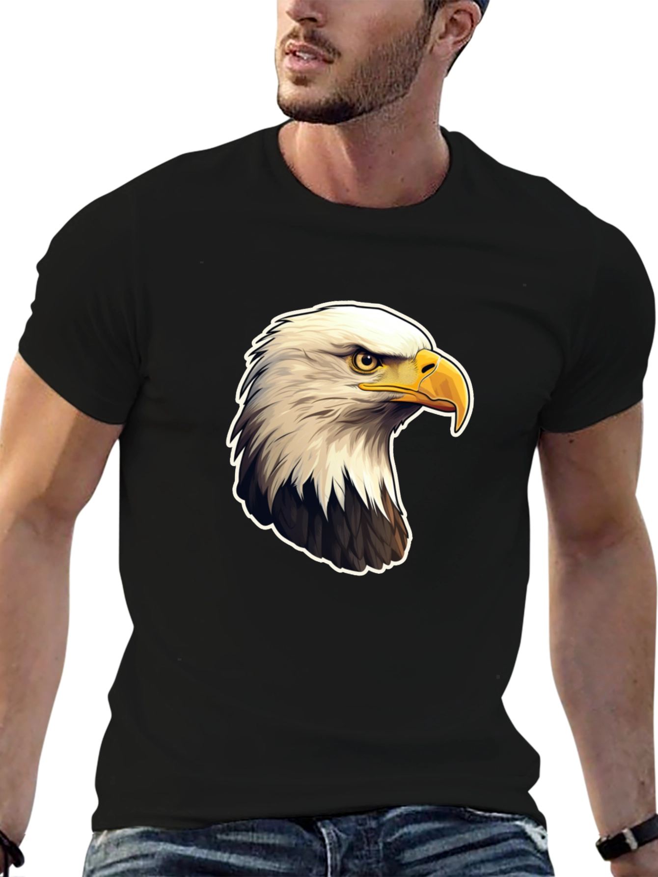 Black Bald Eagle Graphic Print Black T-Shirt view 6