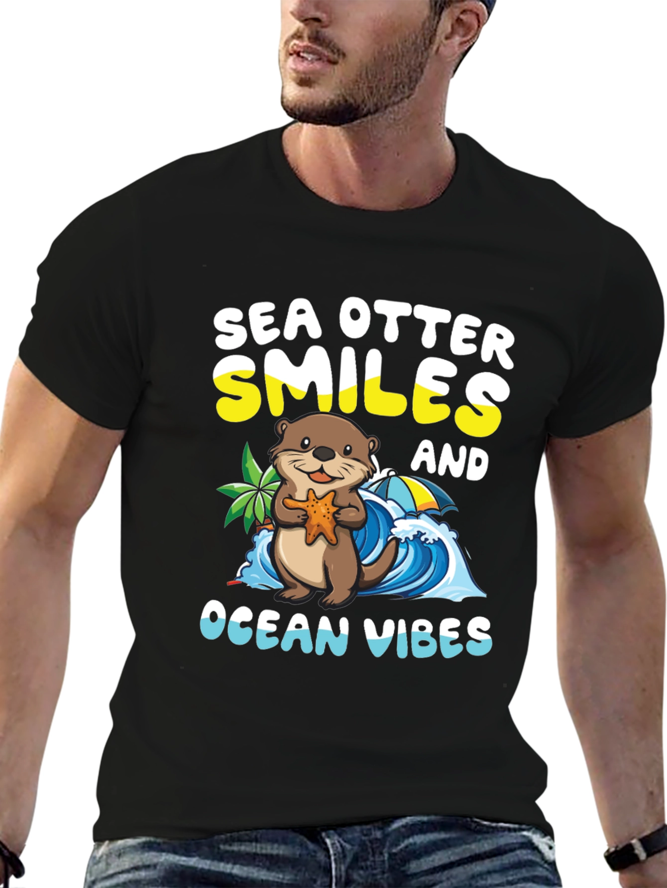 Black Sea Otter Smiles Ocean Vibes T-Shirt view 6