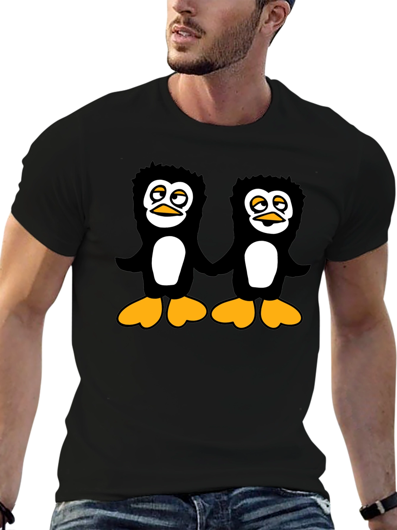 Black Penguin Pals Black T-Shirt - Fun Graphic Tee view 6