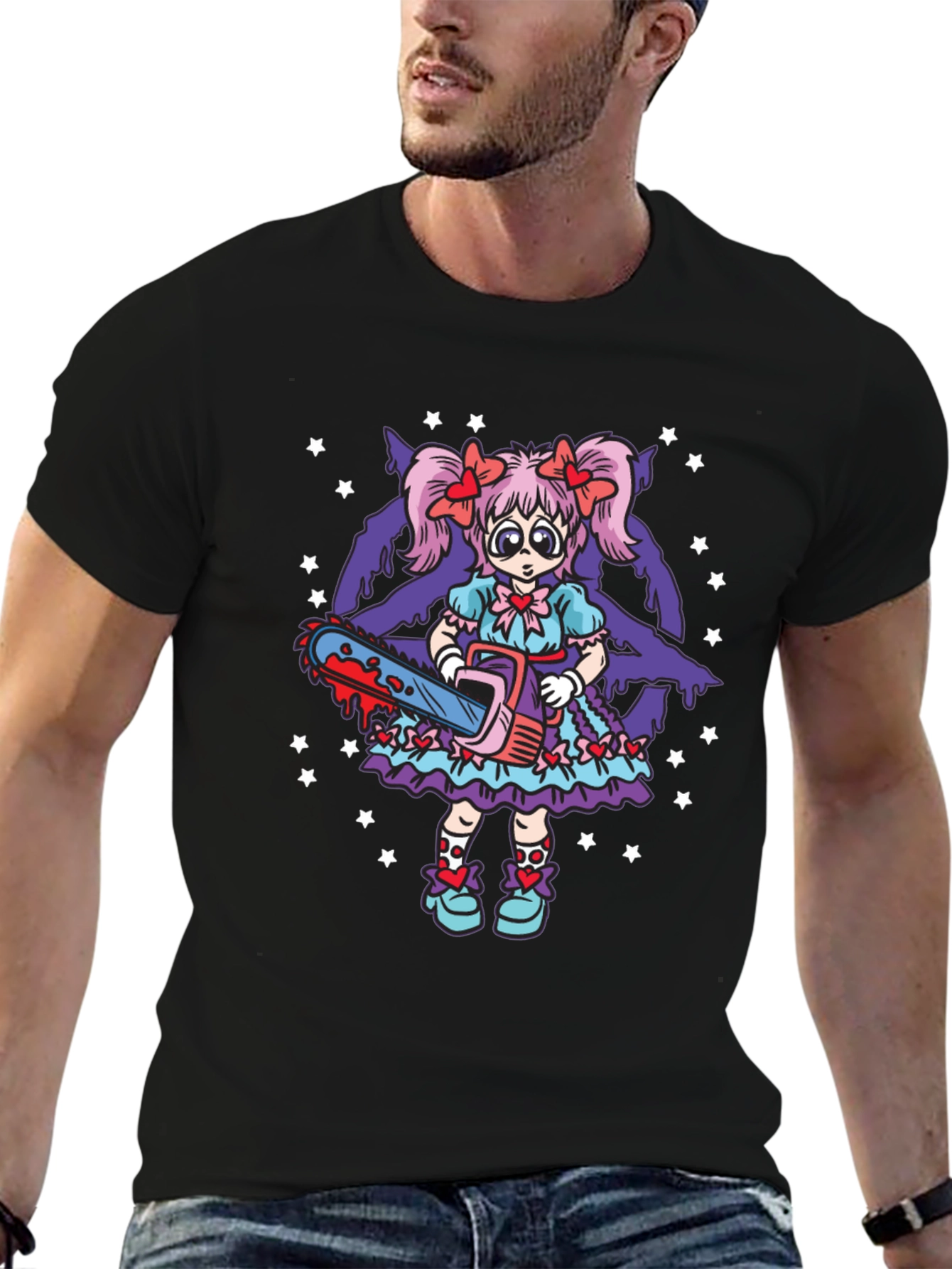 Black Creepy Cute Chainsaw Doll Graphic Tee view 6
