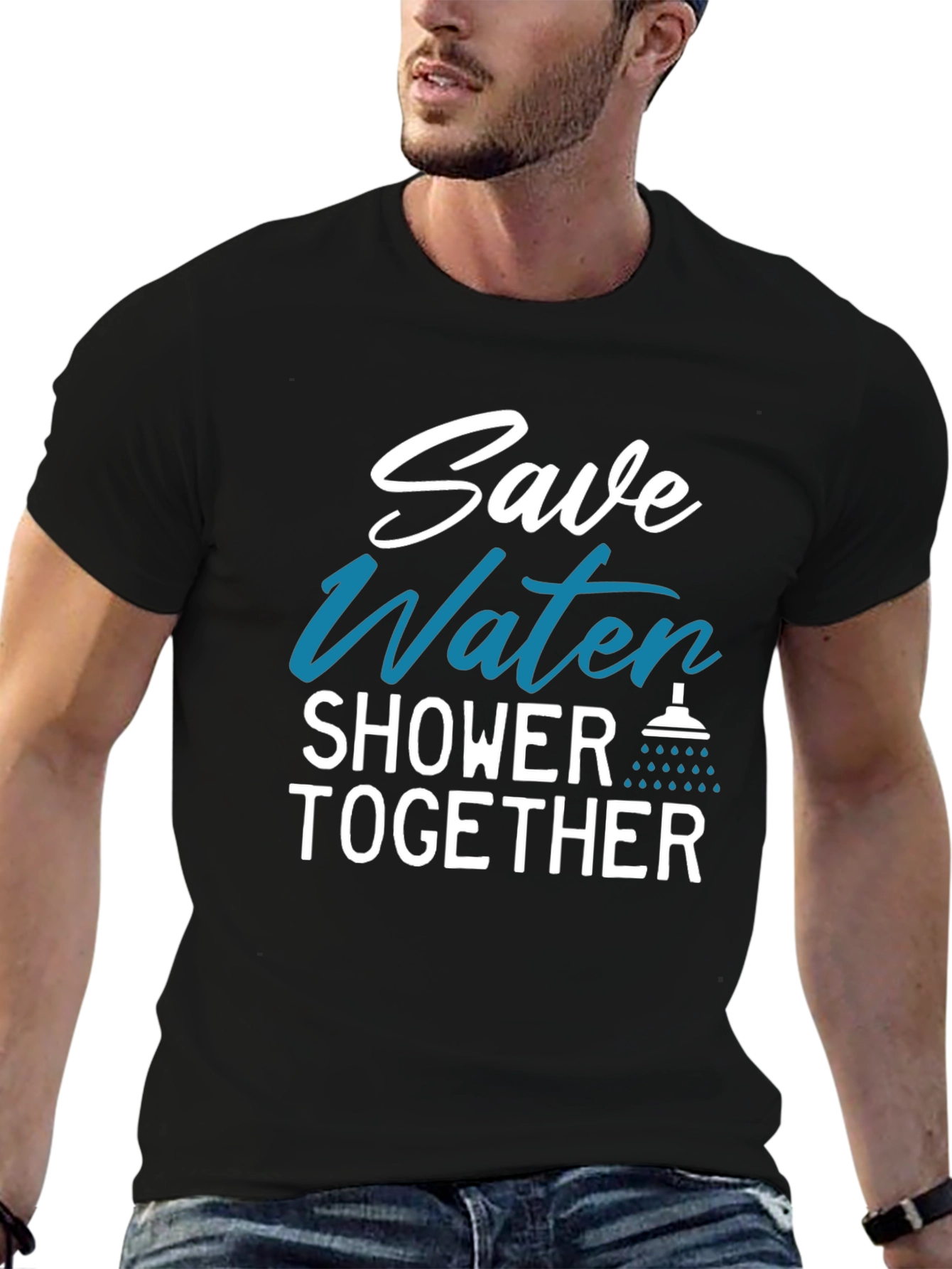 Black Save Water Shower Together Graphic Tee view 6