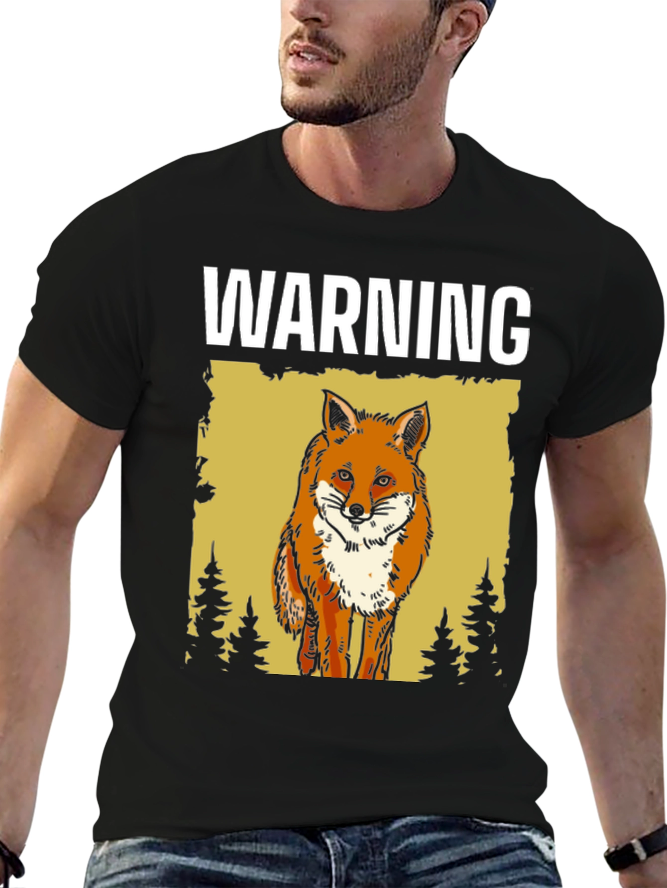 Black Warning Fox Graphic T-Shirt - Nature Lover Tee view 6