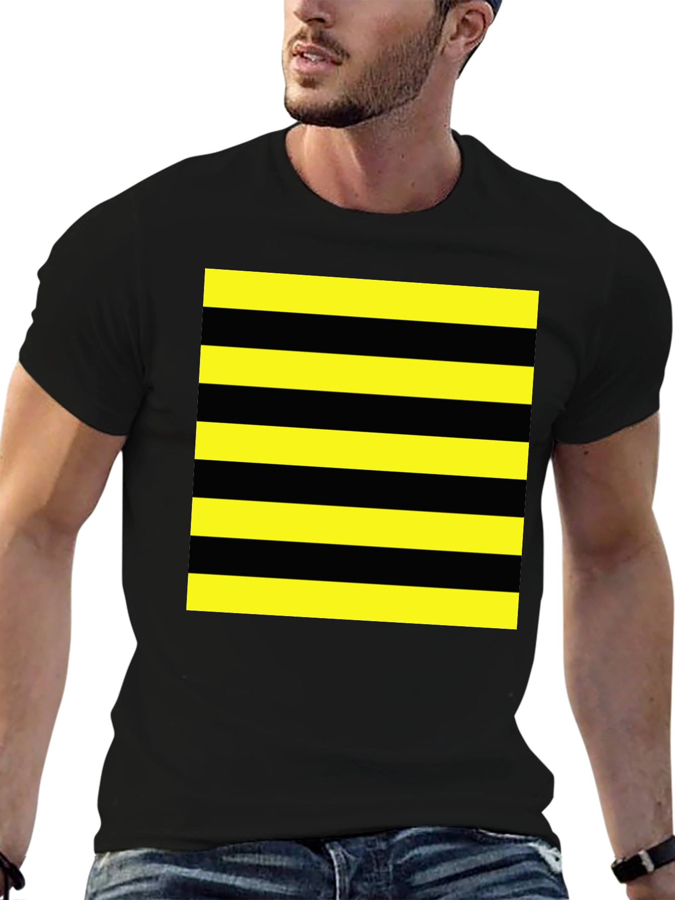 Black Striped Graphic Tee - Black and Yellow view 6