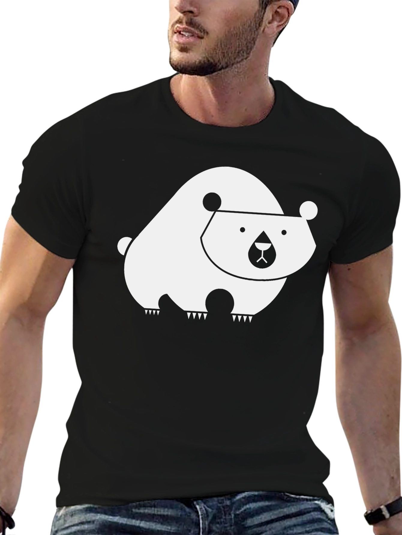 Black Geometric Bear Graphic T-Shirt - Cool Minimalist Design view 6