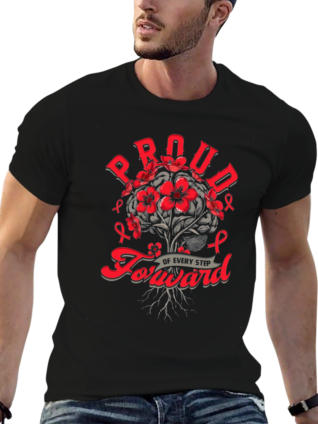 Black Proud Forward T-Shirt - Brain Cancer Awareness view 6
