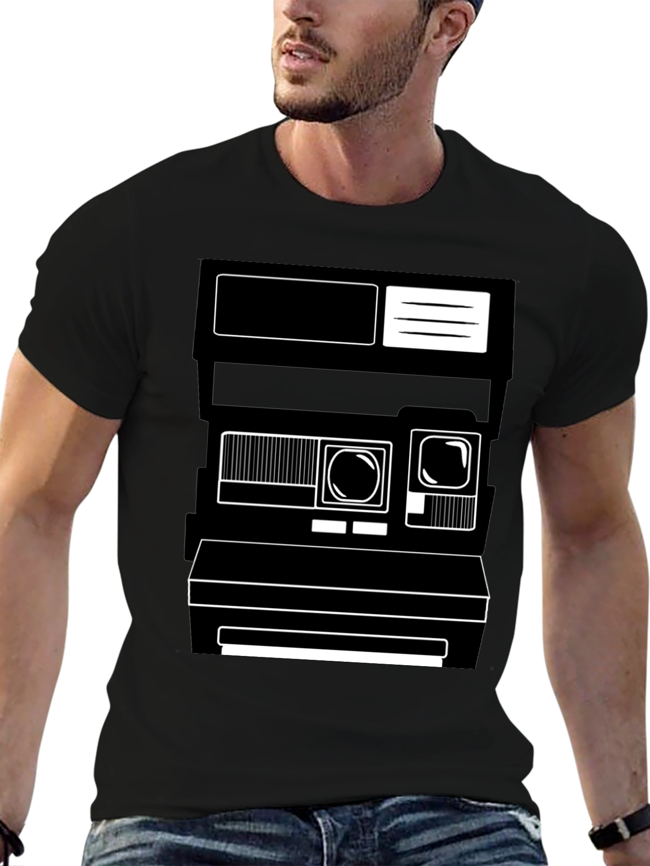 Black Retro Camera Graphic Tee - Unisex Black T-Shirt view 6