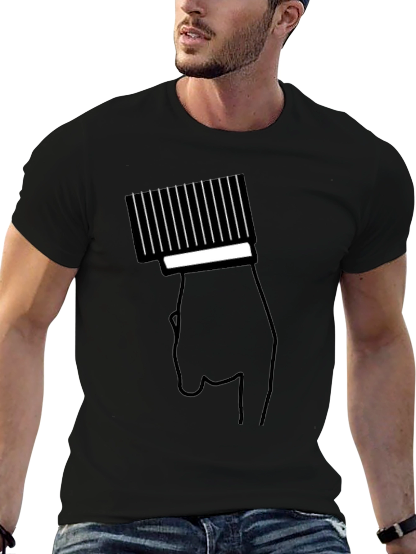 Modern Black T-Shirt with Hand & Barcode Graphic - 6