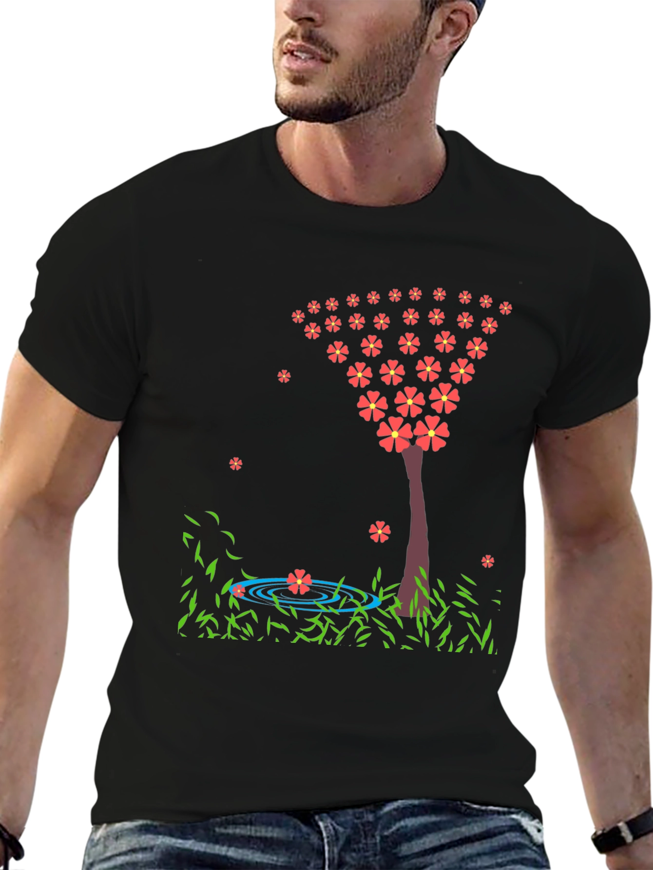 Black Floral Tree Graphic Tee - Stylish & Unique view 6