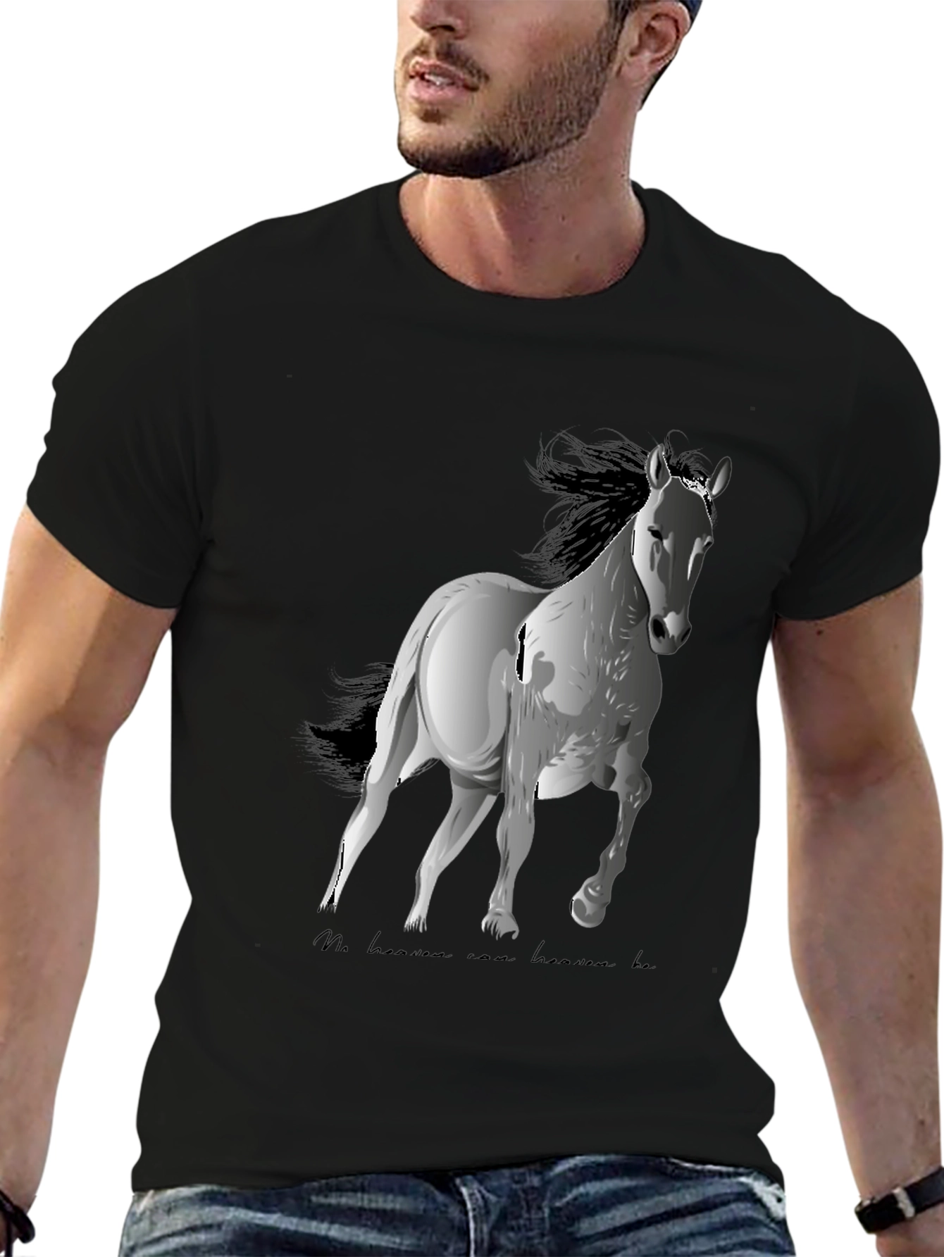 Black Horse Graphic Tee - Black Cotton Blend, Stylish Casual Wear view 6