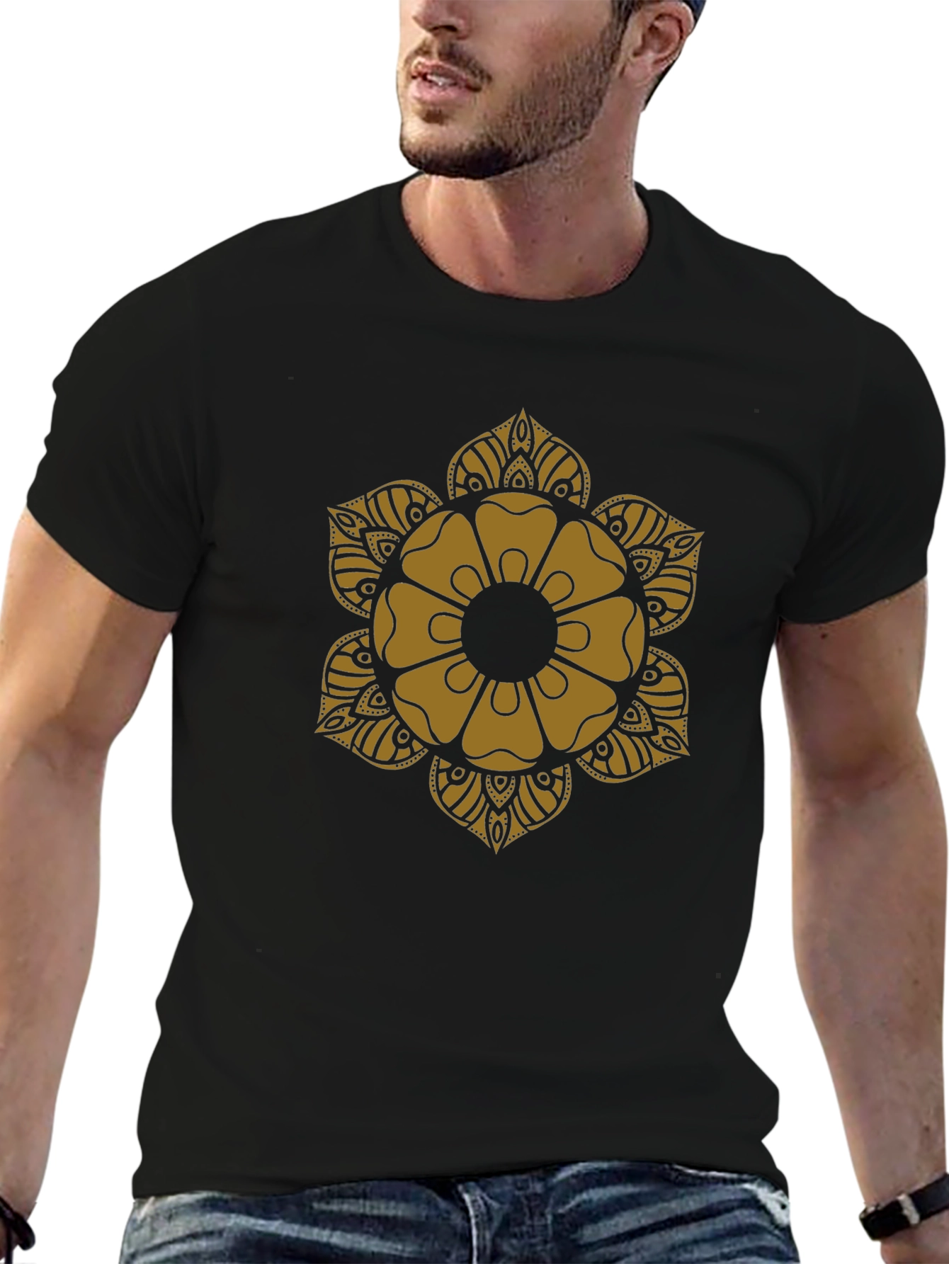 Black Geometric Mandala Graphic Print T-Shirt view 6