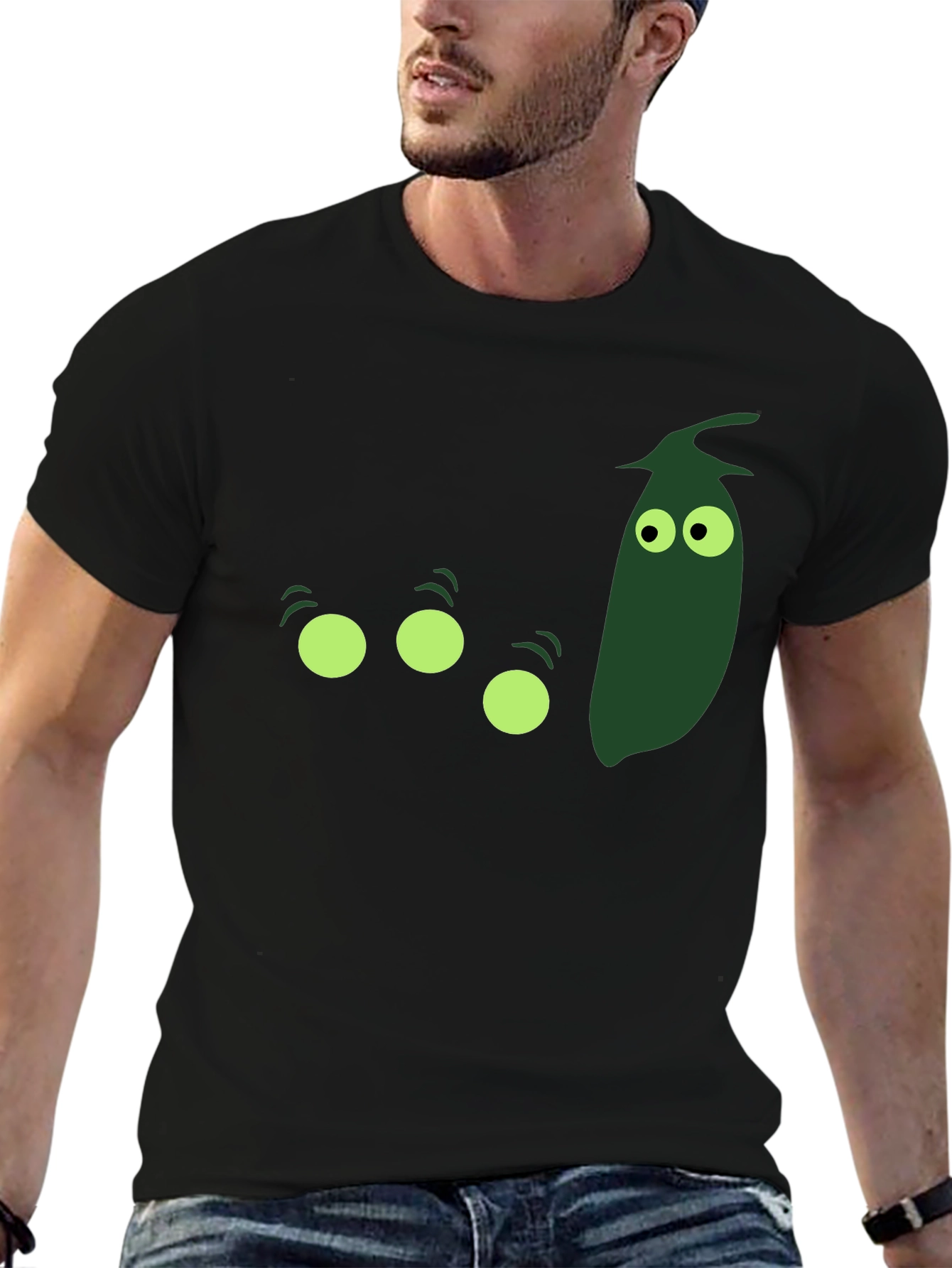Black Funny Pea Pod T-Shirt - Men's Black Graphic Tee view 6