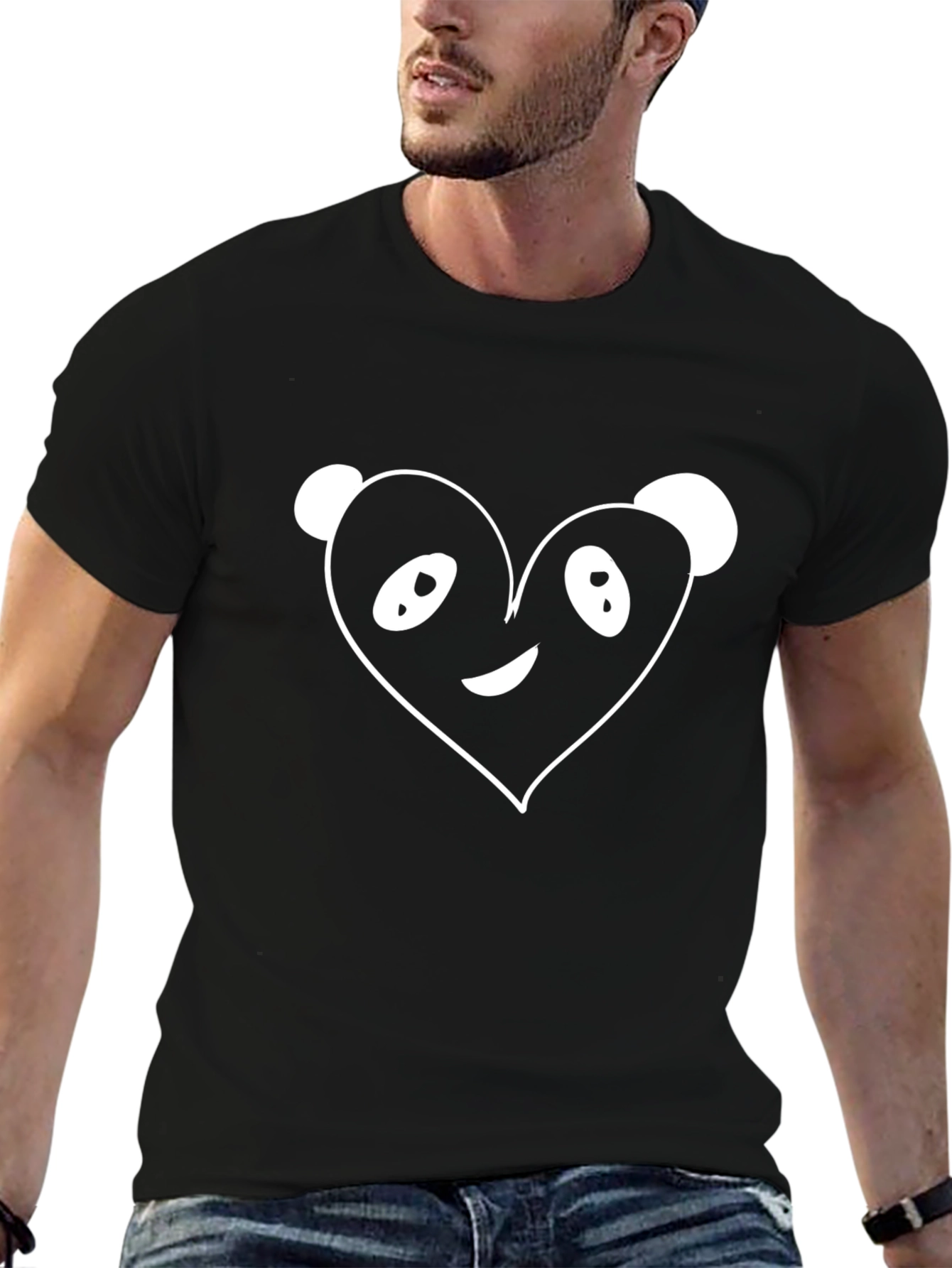 Black Cute Panda Heart Graphic Tee - Black Cotton Blend view 6