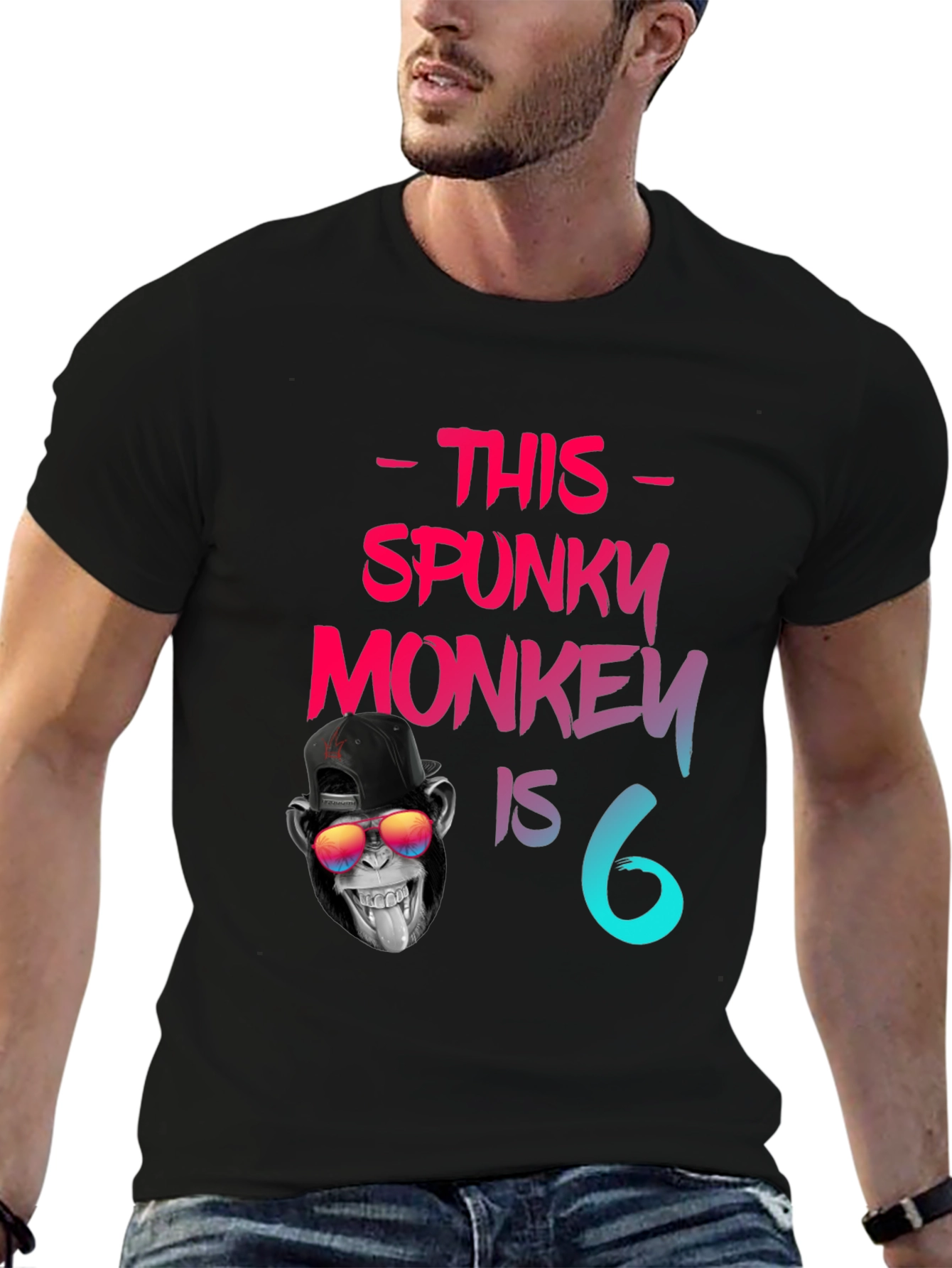 Black Spunky Monkey Birthday T-Shirt -  6 Years Old view 6