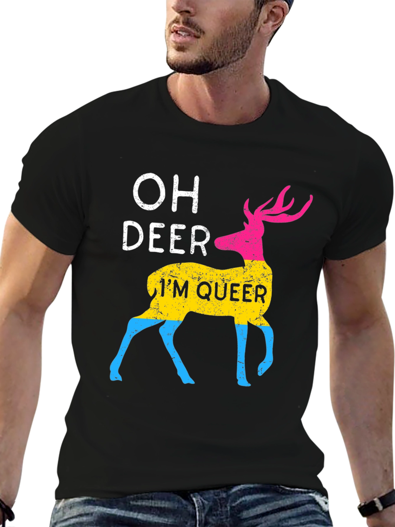 Black Oh Deer I'm Queer T-Shirt view 6
