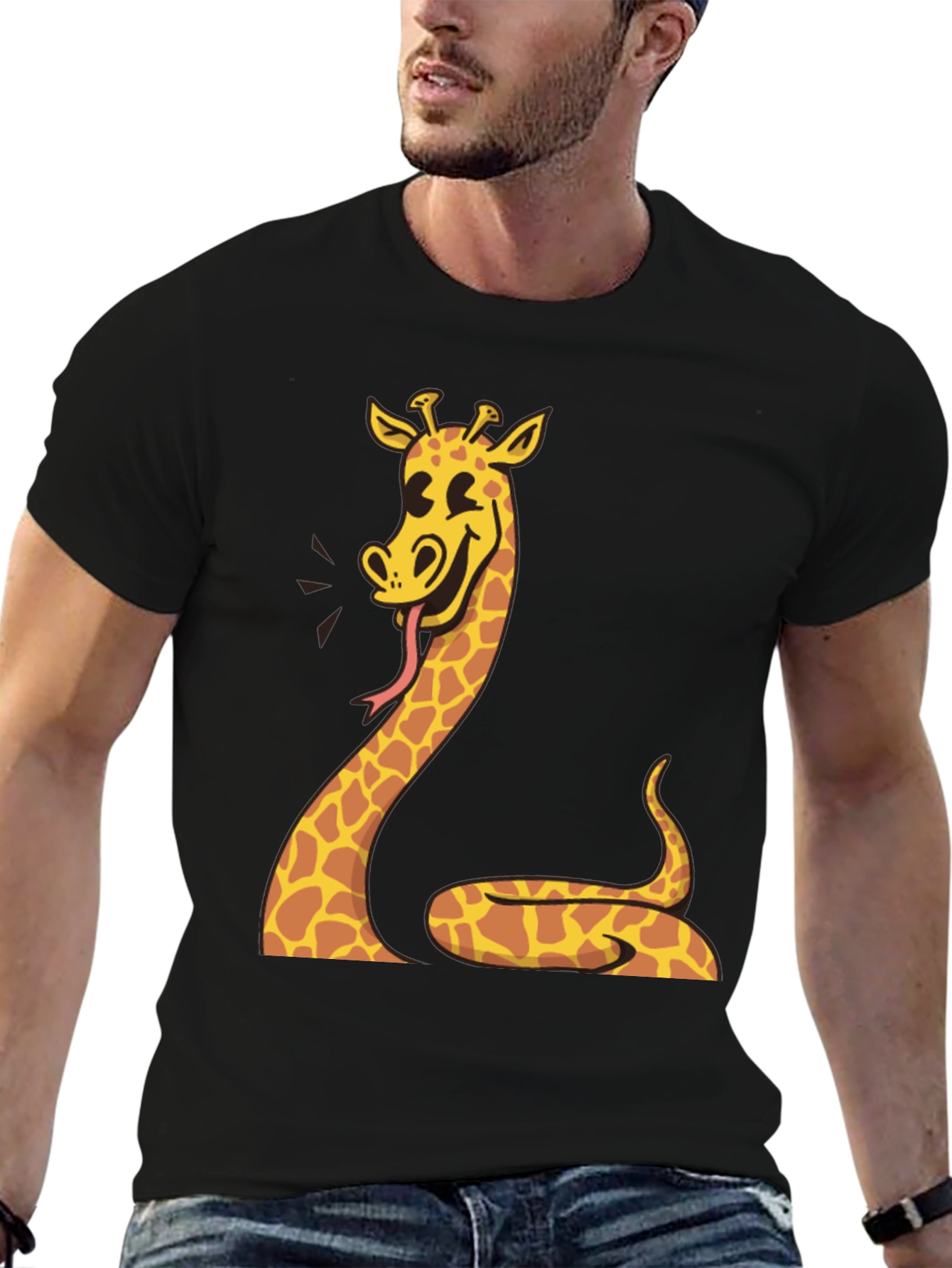 Black Giraffe Snake Graphic Tee - Unique Men's Black T-Shirt view 6