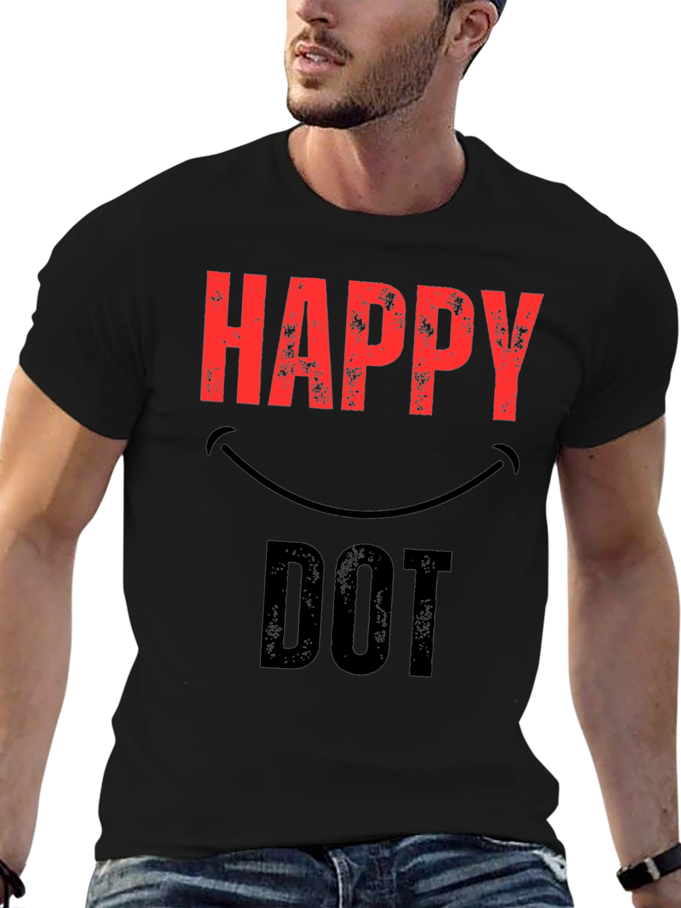 Black Happy Dot Graphic T-Shirt view 6