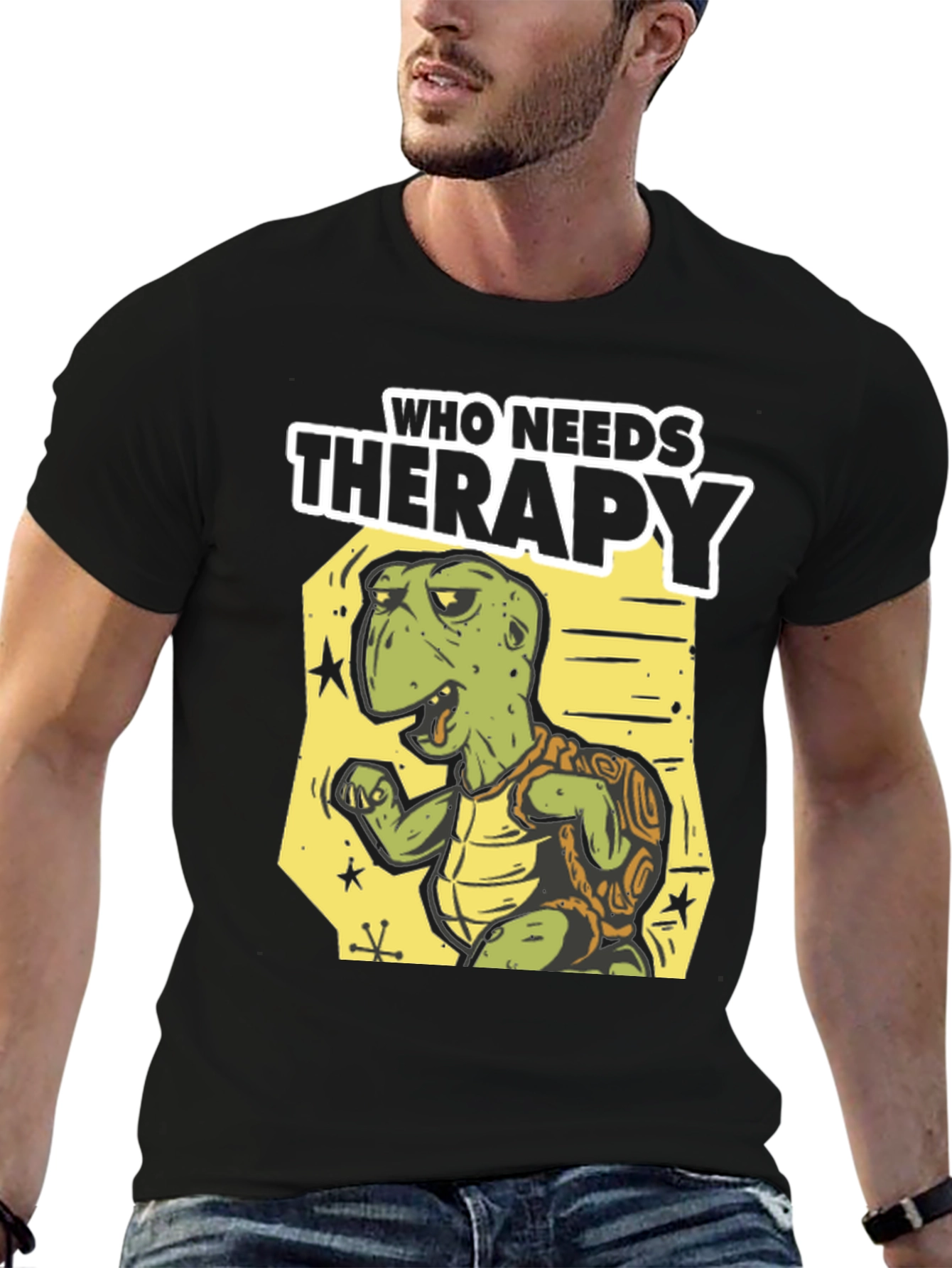 Black Funny Turtle Therapy T-Shirt - Unique Design view 6