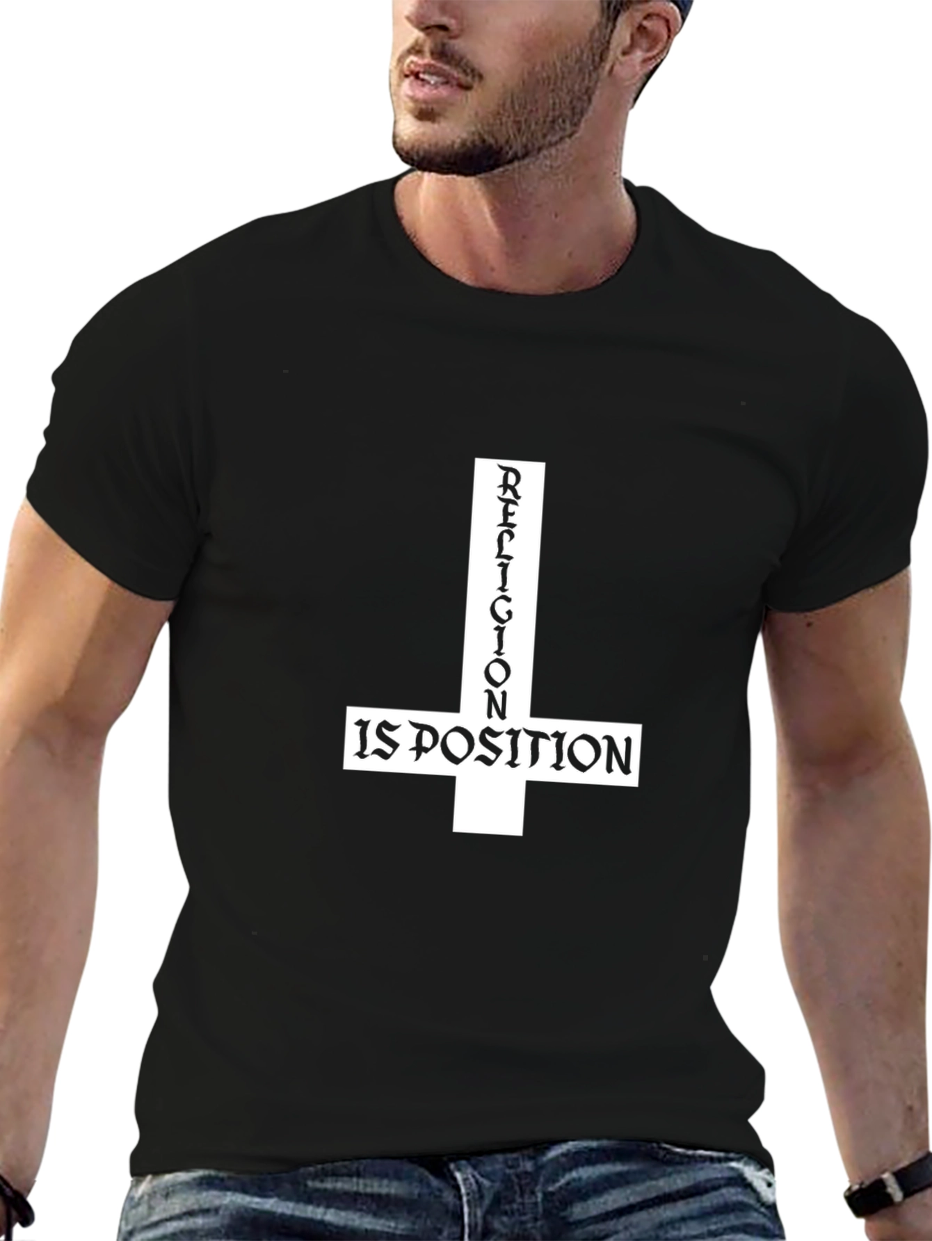 Black Religion is Poison T-Shirt - Inverted Cross Design view 6