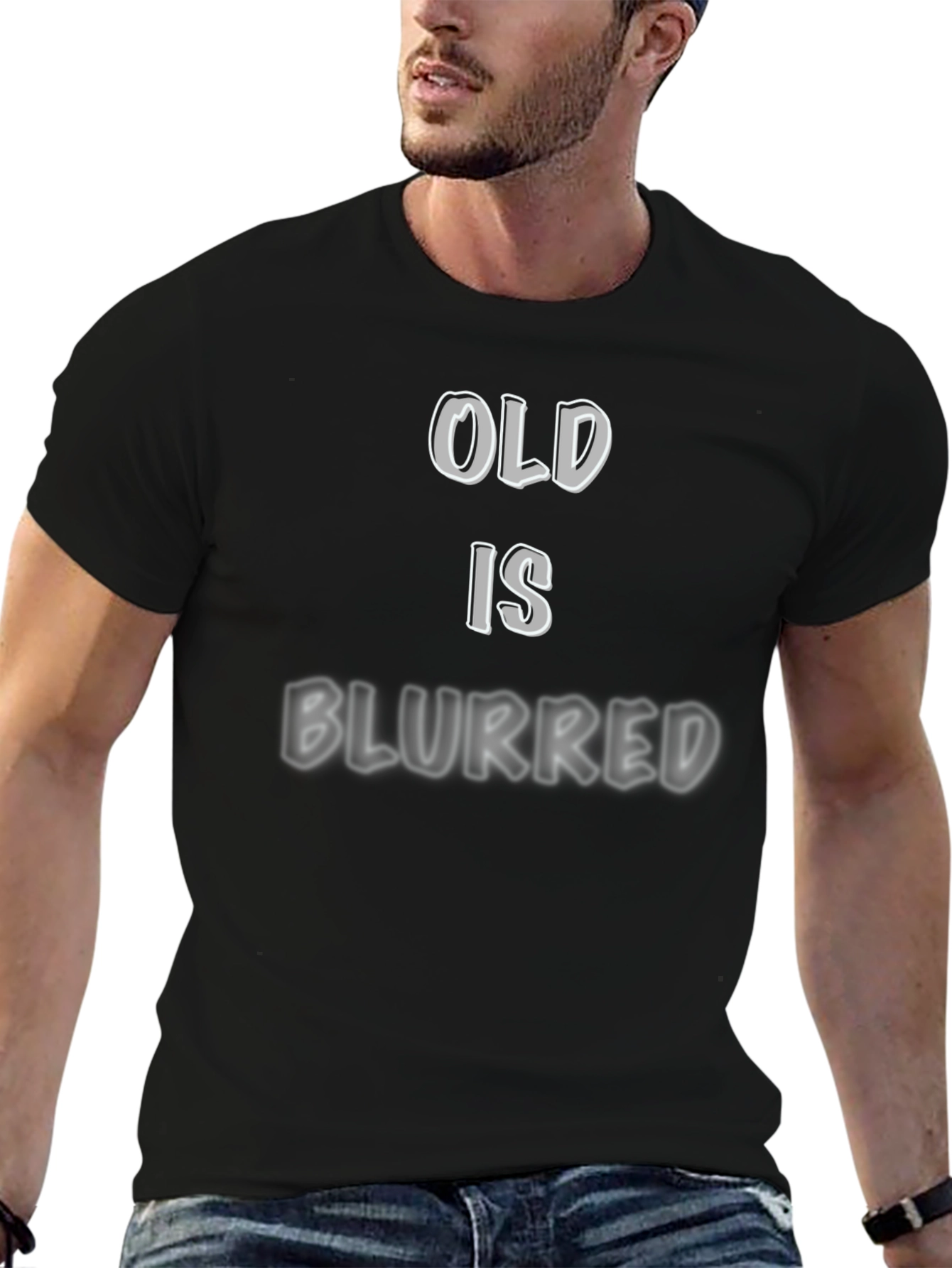 Black Old is Blurred Funny T-Shirt - Black view 6