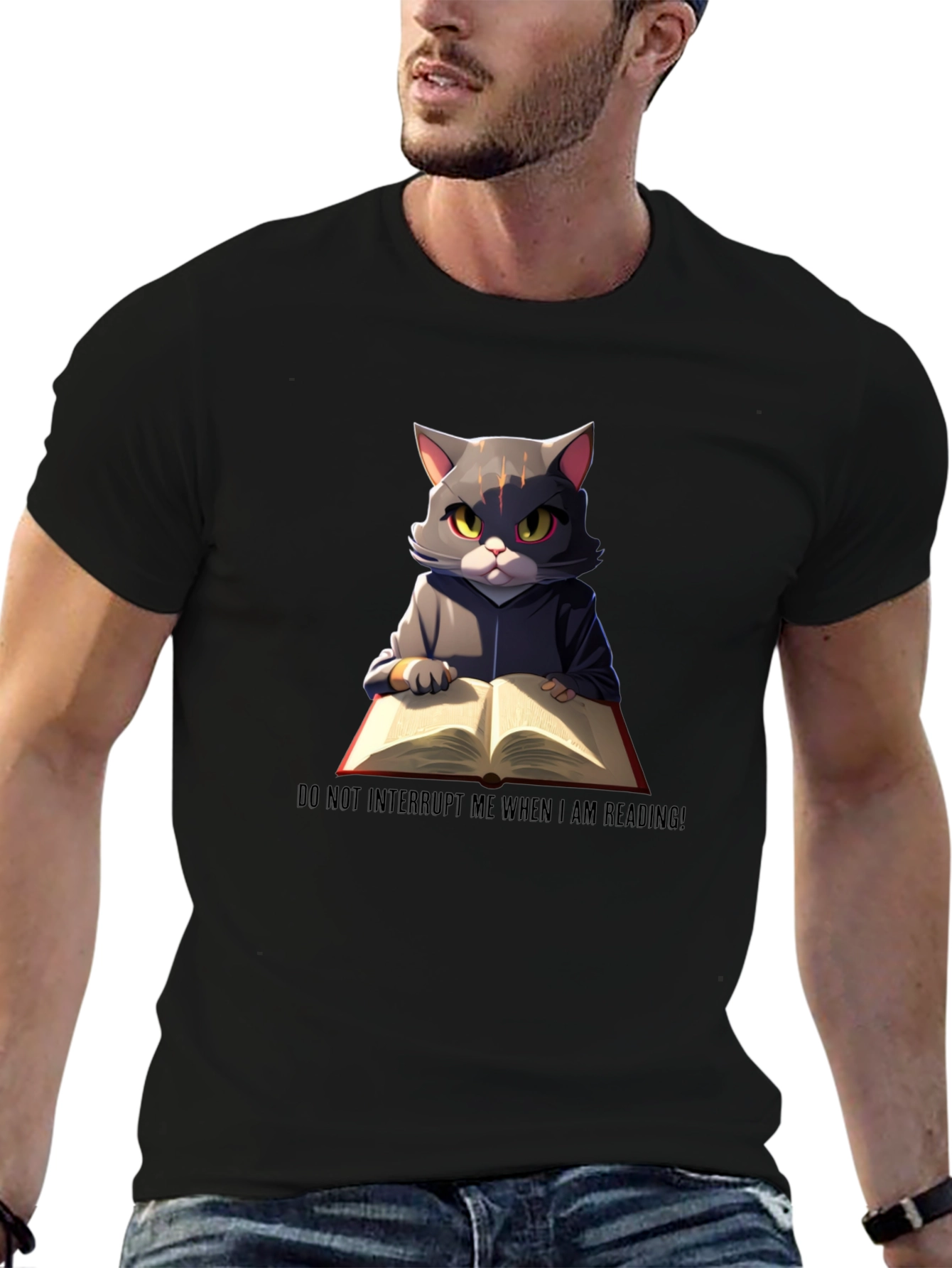 Black Reading Cat Graphic T-Shirt - Do Not Disturb view 6