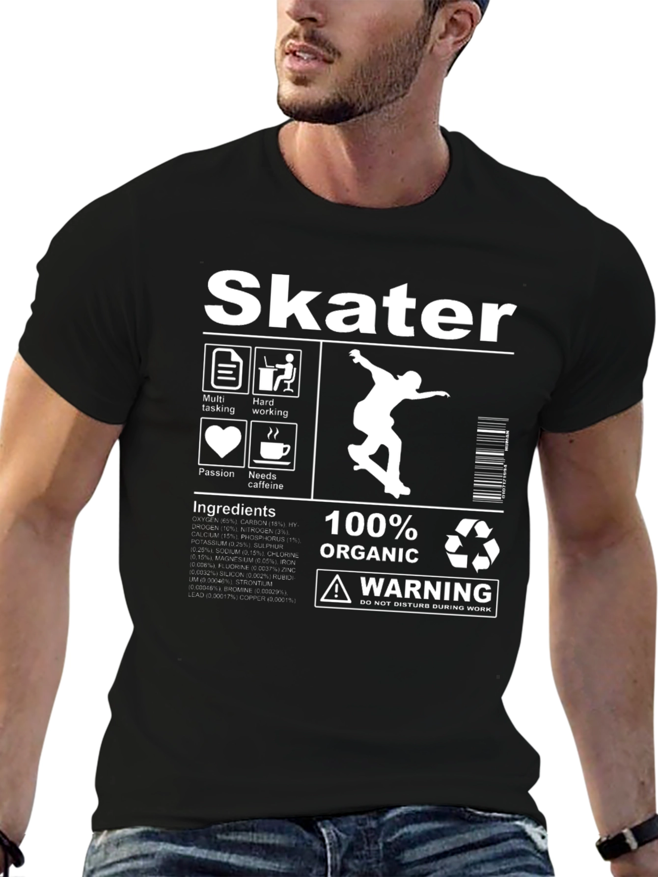 Black Skater Organic Cotton Graphic T-Shirt view 6