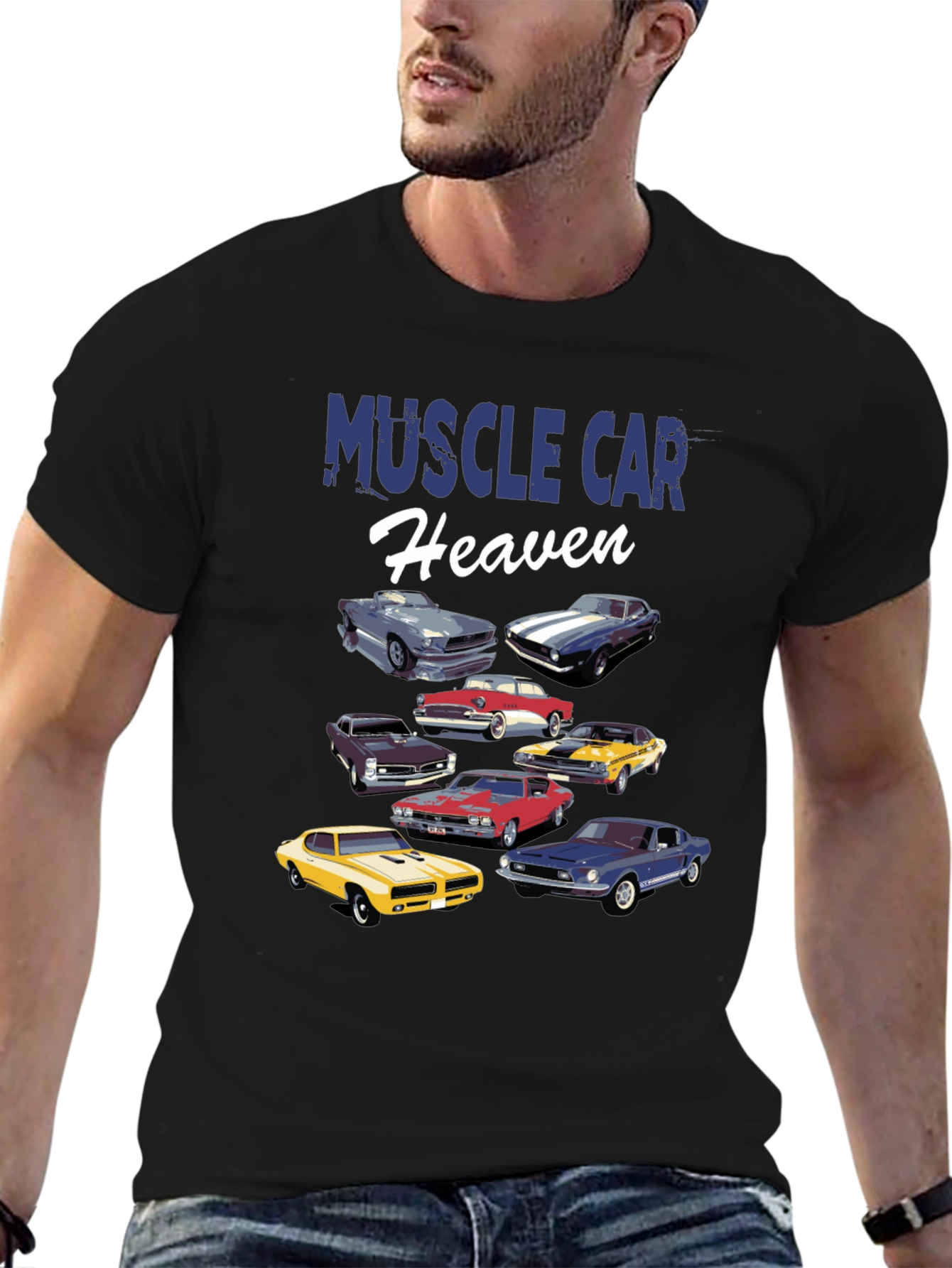 Black Muscle Car Heaven Graphic Tee view 6